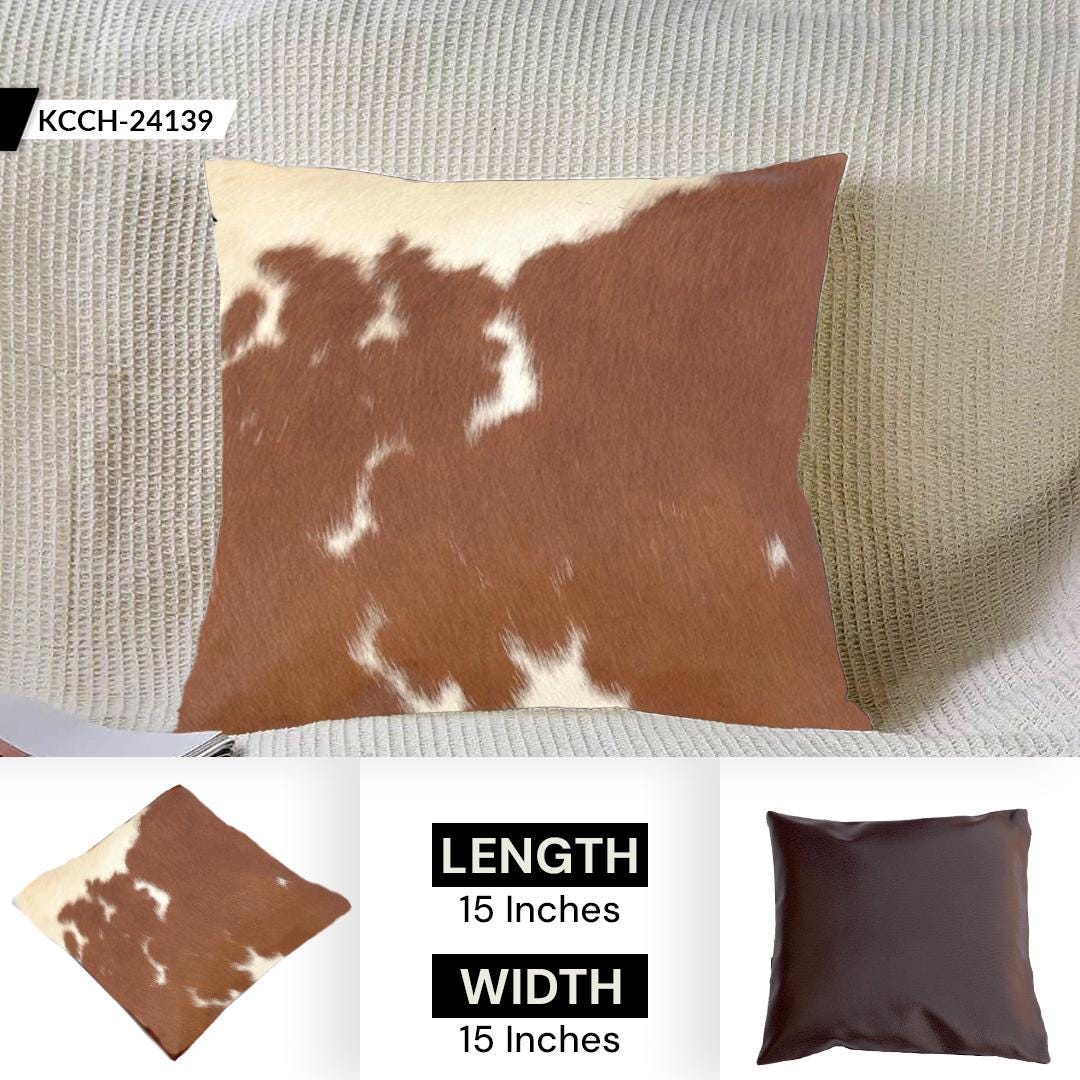 Rustic Charm Genuine Cowhide Cushion Cover - Stylish Eco-Friendly Leather Hairy Pillow Case for Home Decor - Exotic Animal Skin Design