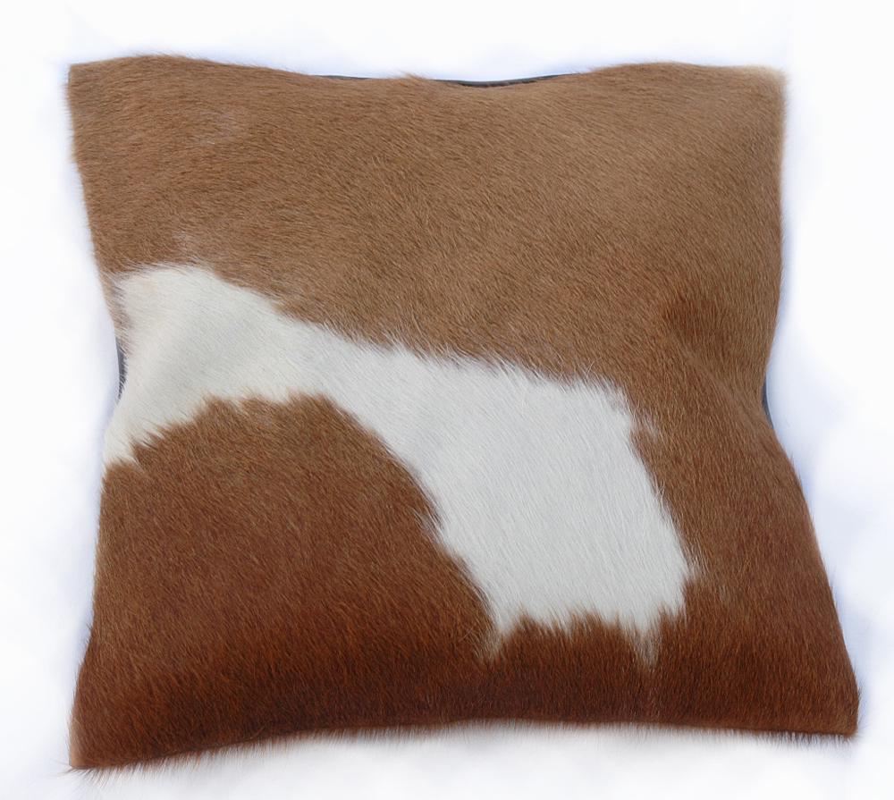 Luxurious Handmade Brown and White Cowhide Accent Cushion Cover for Sofa - Unique Hair-on Leather Design - Hidden Zipper Closure