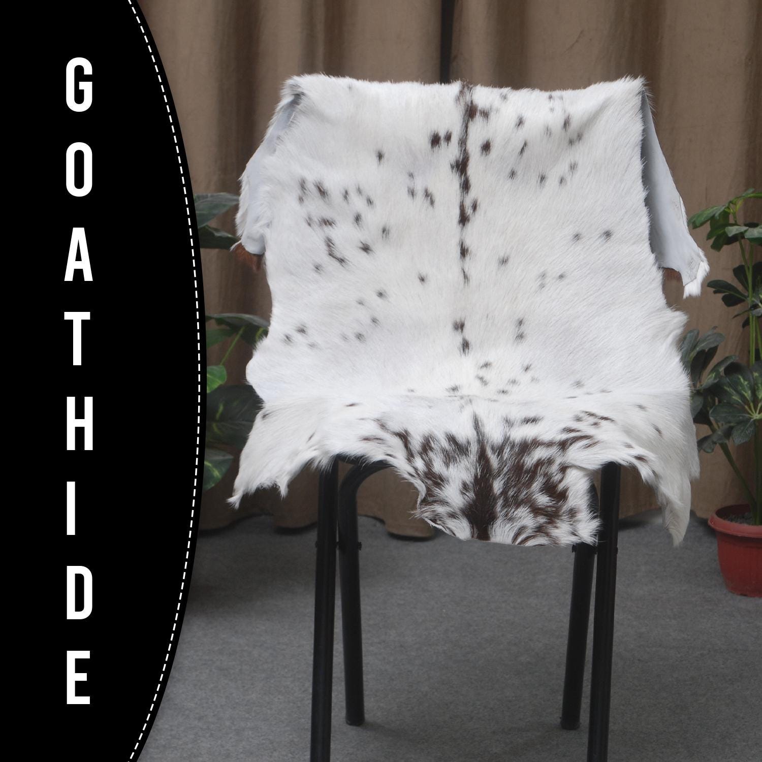 Luxury Brown & White Genuine Goat Hide Rug | Handcrafted Hair-On Goatskin | Eco-Friendly - Hypoallergenic | Premium Natural Goat Skin Rug