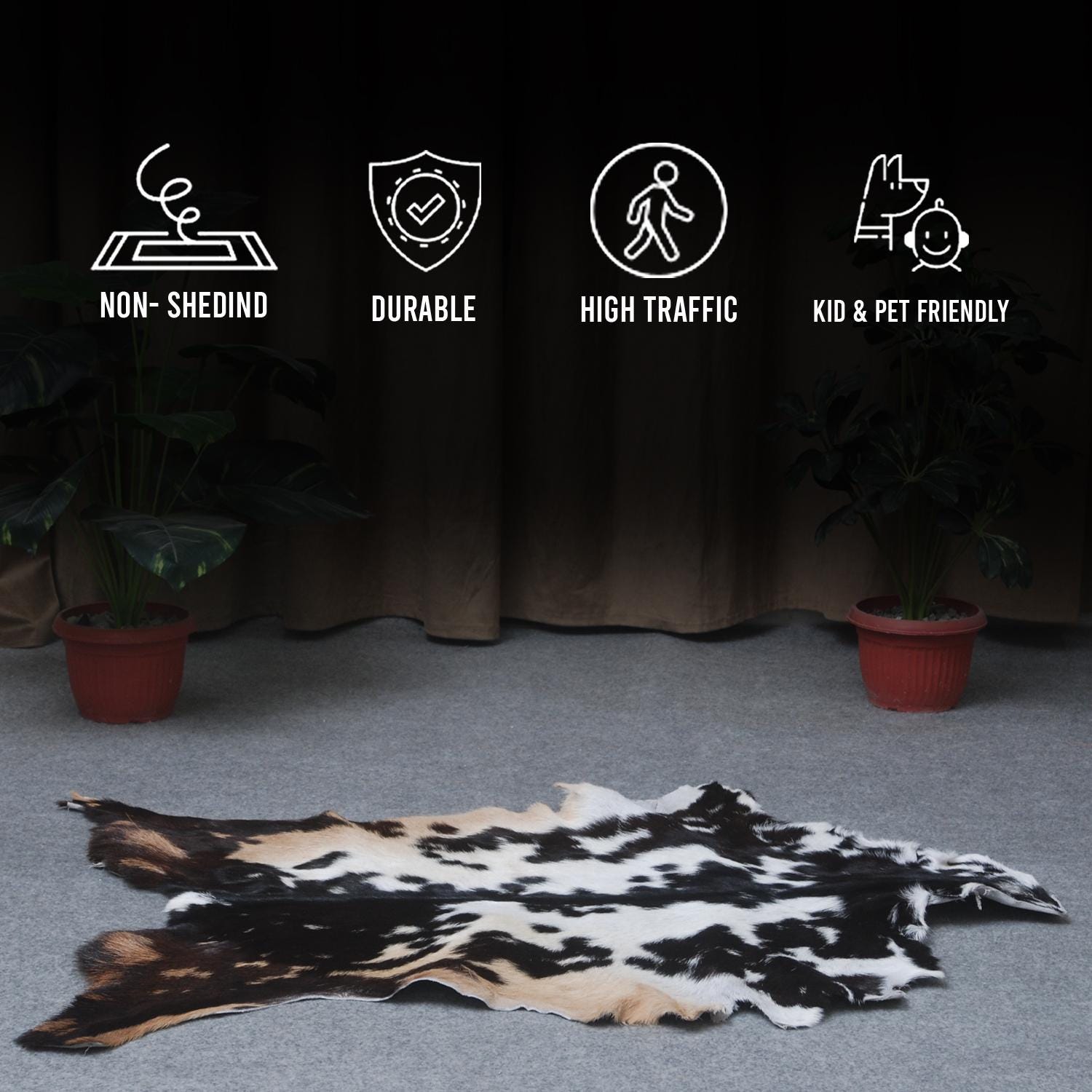 Luxurious Black White Handmade Goat Skin Rug - Unique Natural Beauty for Your Home