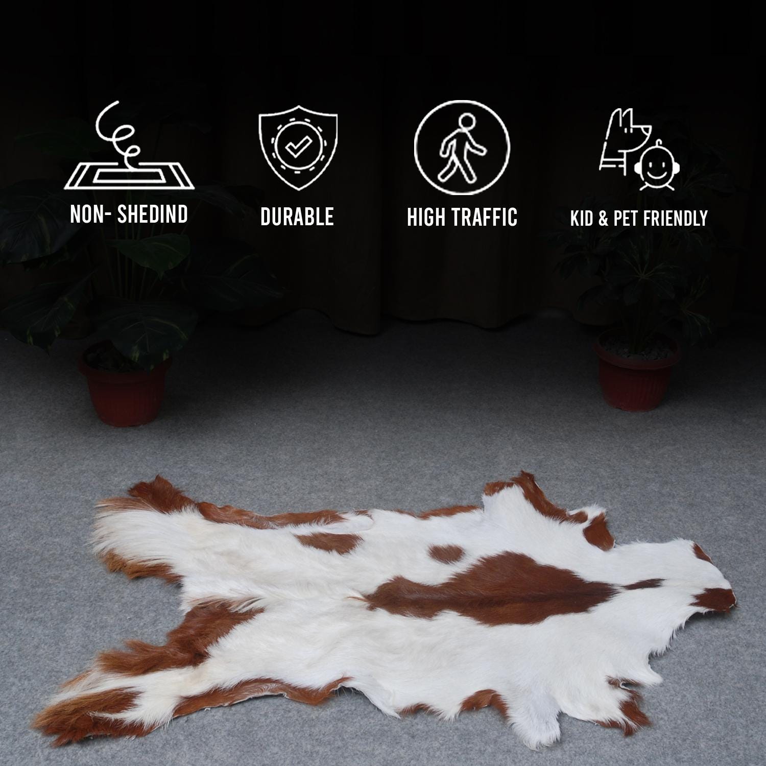 Luxury Brown & White Goat Skin Rug Handmade from Pure Goat Skin Leather - Soft, Durable, Eco-Friendly, Unique Colour Variations - Celestial Leather Limited