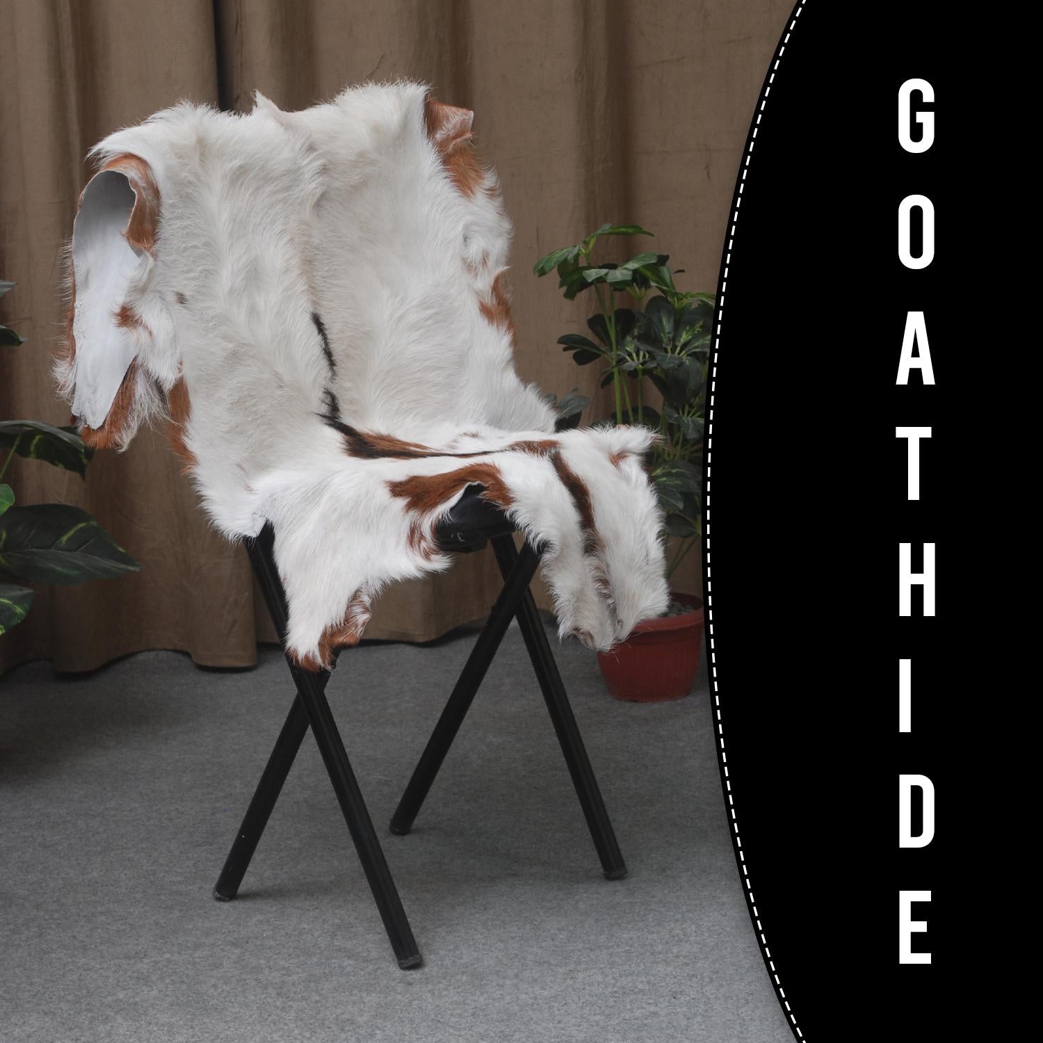 Luxurious Brown and White Goat Hide Rug | Handcrafted Premium Goatskin Rug - Sustainable, Eco-friendly, Hypoallergenic, Non-slip Suede Back - Celestial Leather Limited