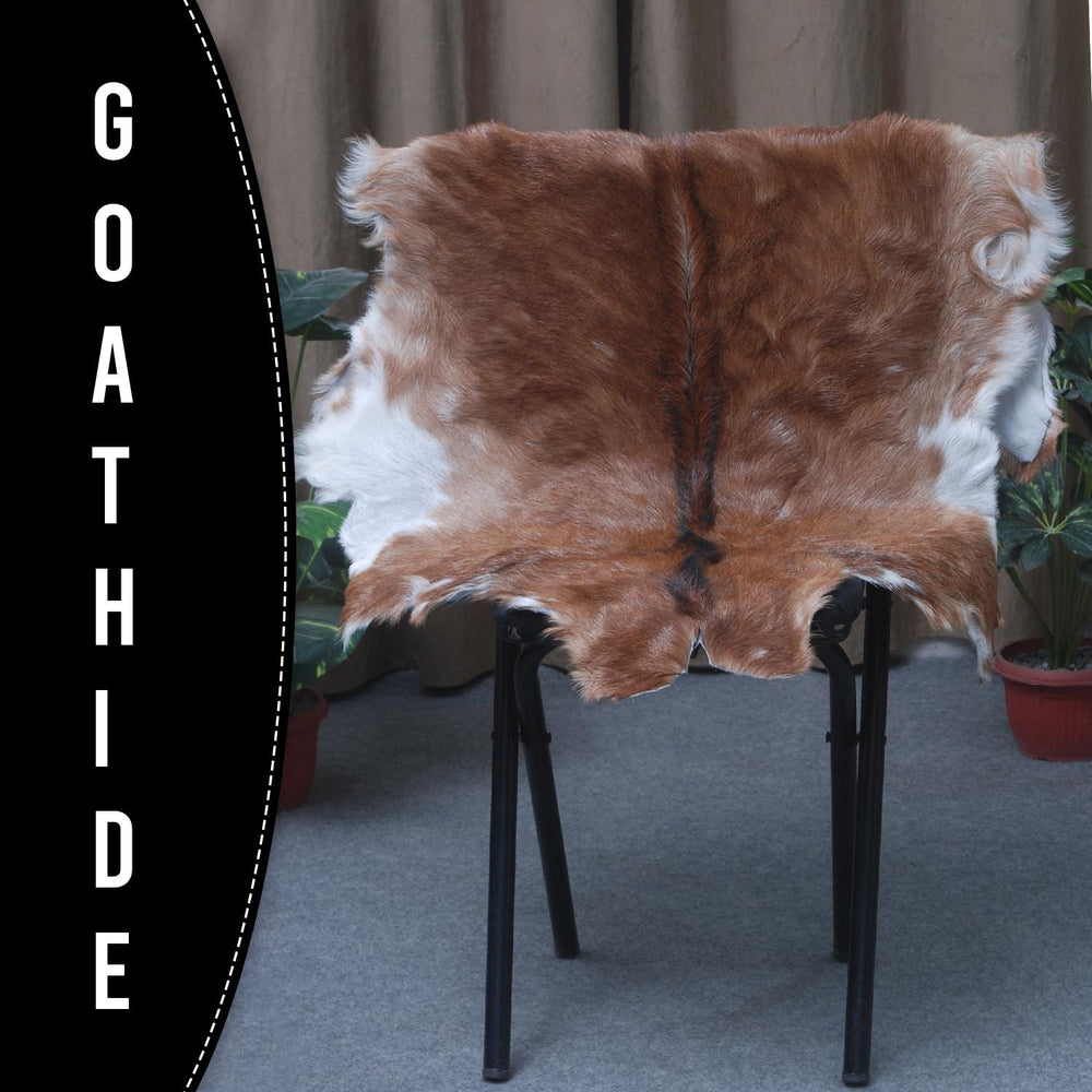 Luxury Brown and White Genuine Goat Hide Rug - Premium 100% Natural Hair-On Goat Skin Rug - Handcrafted and Sustainable Home Decor - Celestial Leather Limited