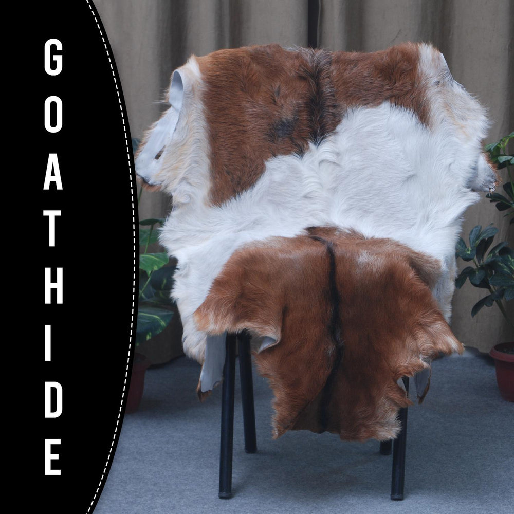 Premium Handcrafted Brown and White Goat Skin Rug - Luxury Hair-on Goatskin Rug for Elegant Spaces - Celestial Leather Limited