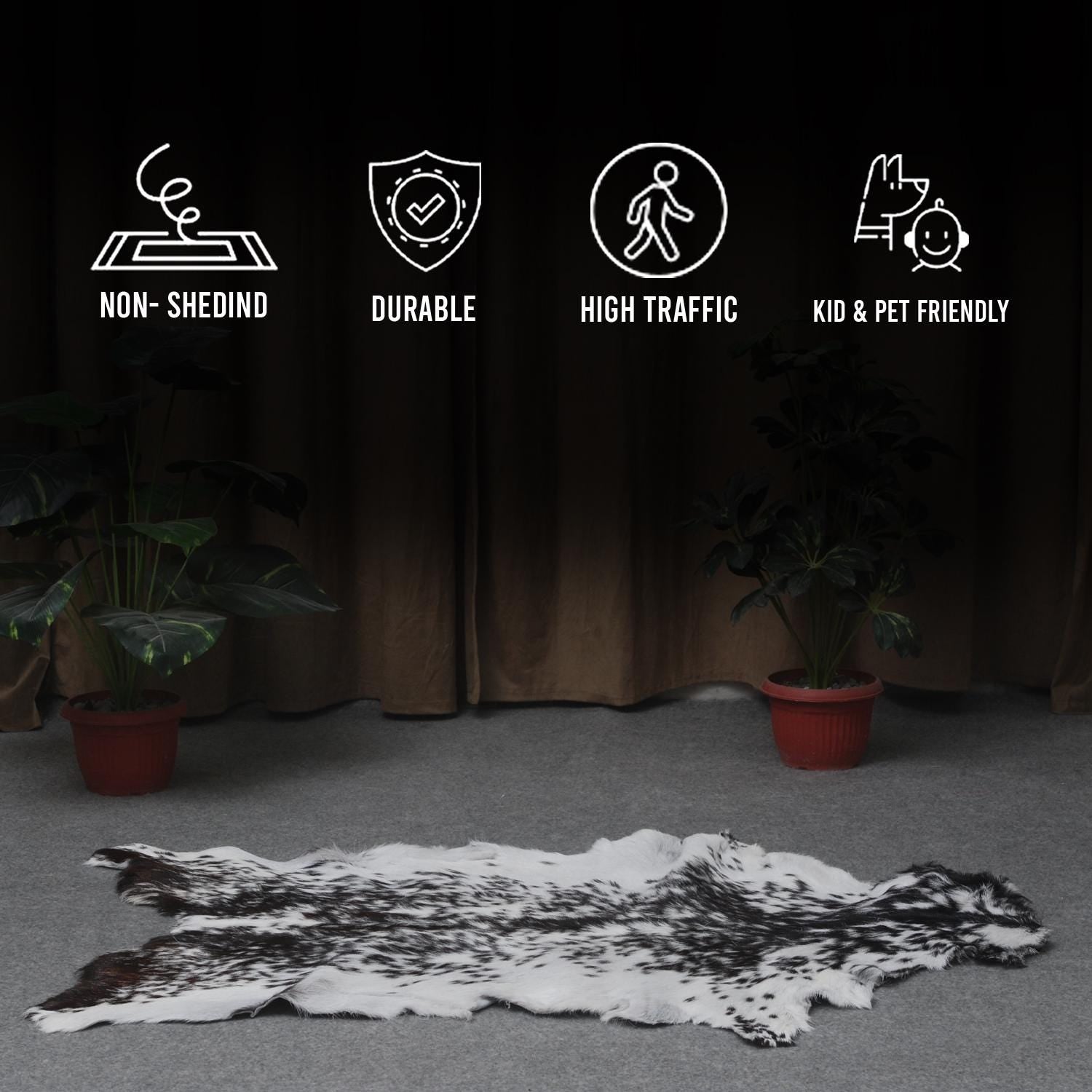 Luxury Black & White Natural Goatskin Rug | Modern Decor | Hypoallergenic - Non-shedding | Sustainable Eco-friendly Design