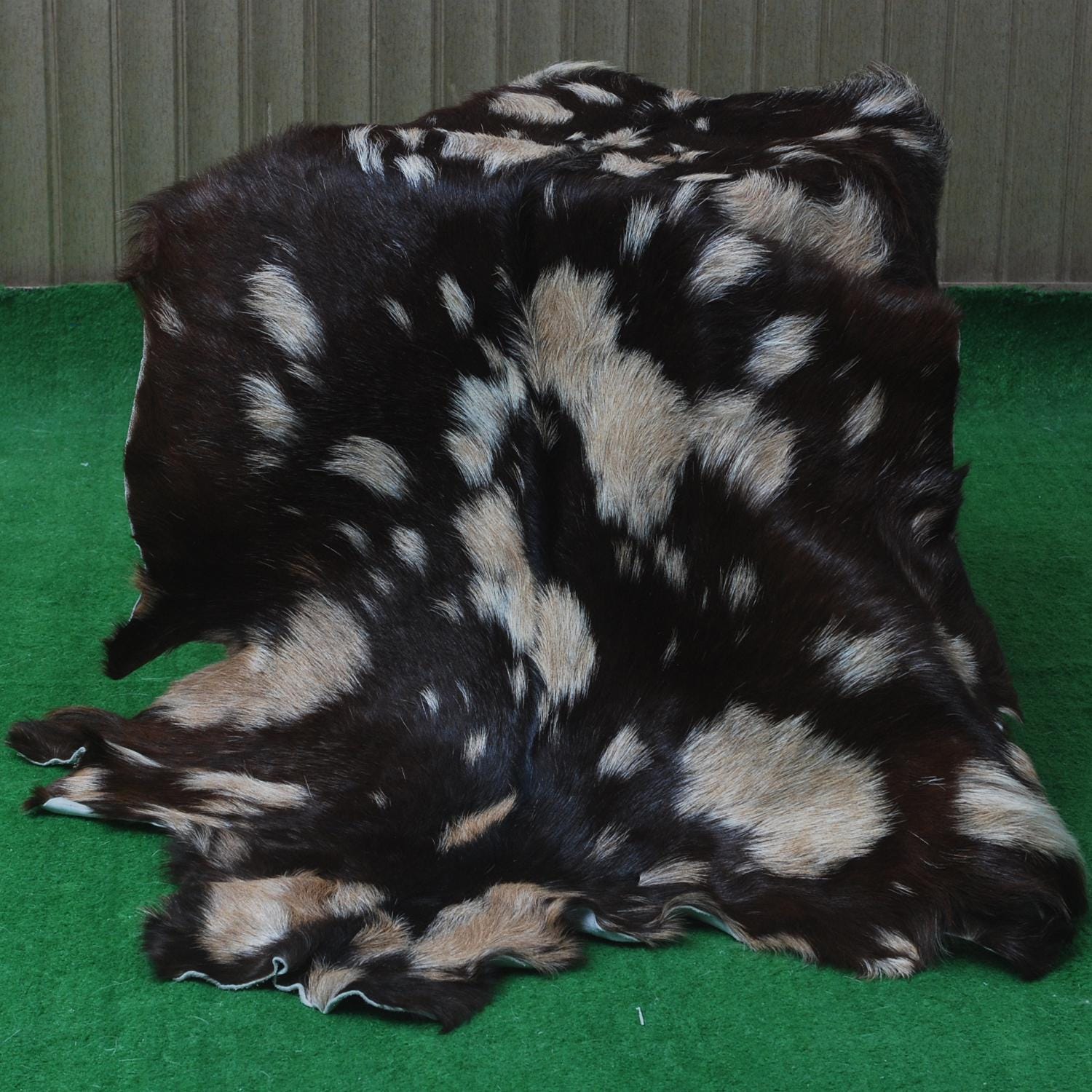 Luxury Handmade Black Brown Goat Skin Rug - Unique & Stunning Statement Piece - Celestial Leather Limited