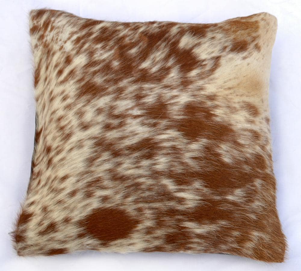 Luxurious Brown & White Cowhide Cushion Cover - Genuine Leather Hairy Animal Skin Exotic Home Decor - Eco-Friendly Rustic Style