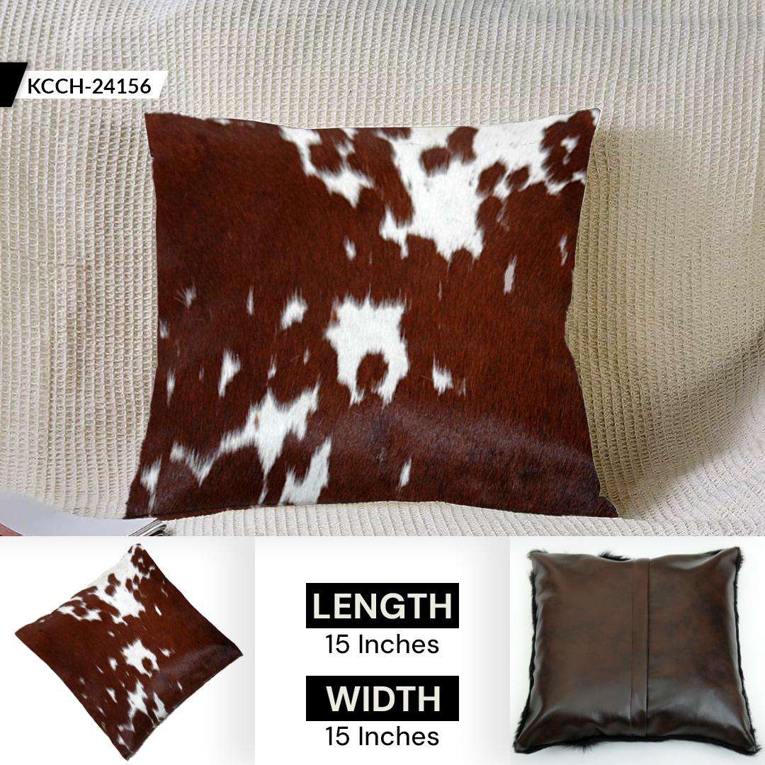 Luxurious Brown and White Cowhide Cushion Cover - Handmade with 100% Natural Cowhide Skin - Unique Décor Piece for Any Room