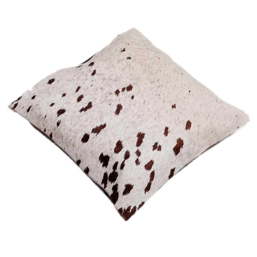 Luxury Brown & White Cowhide Cushion Cover - Handmade Animal Print Rustic Elegance - Natural 100% Leather - Unique Gift - 15x15cm - Celestial Leather Limited