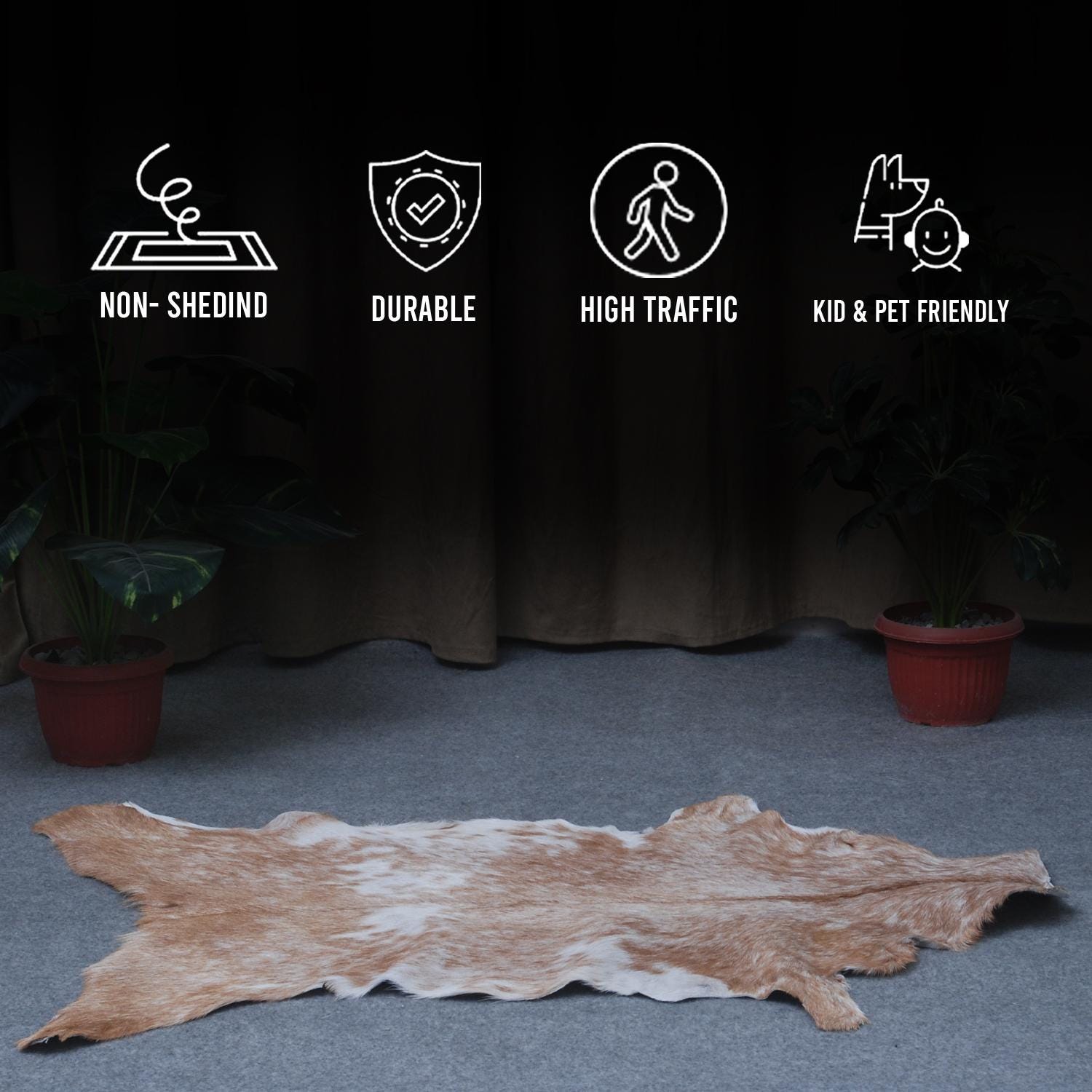 Luxurious Brown and White Goat Hide Rug - Premium Hair-On Natural Goatskin with Unique Patterns and Non-Slip Suede Back - Celestial Leather Limited