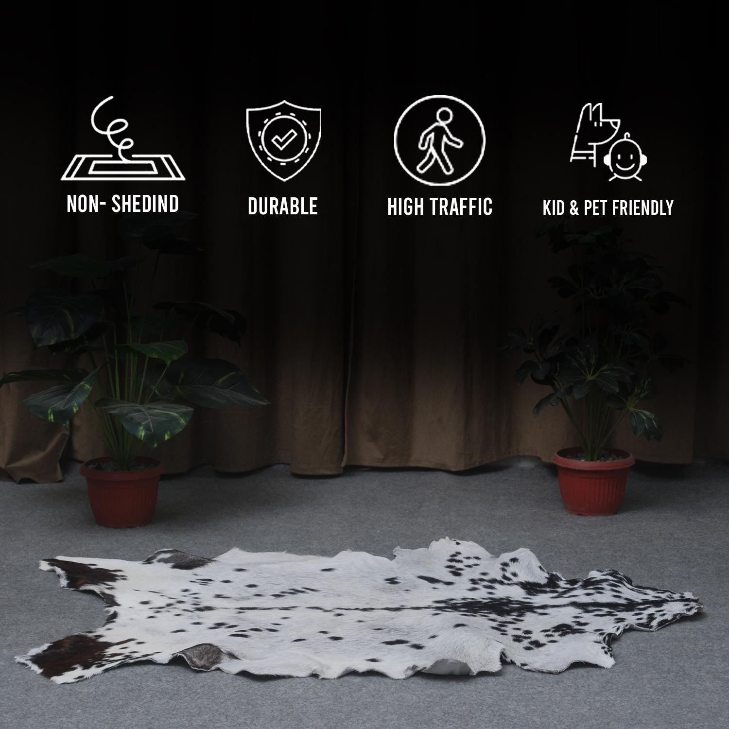 Luxurious Black & White Goat Skin Rug - Handmade Pure Goat Skin Floor Rug with Unique Color Variations, Soft & Eco-Friendly