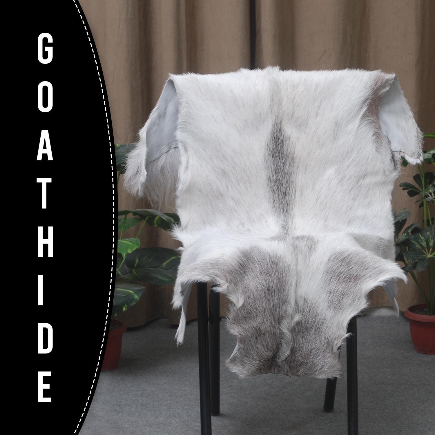 Luxurious Grey and White Goat Skin Rug - Eco-Friendly and Hypoallergenic Natural Leather Wall Decor - Soft, Kid & Pet-Friendly, Non-Slip