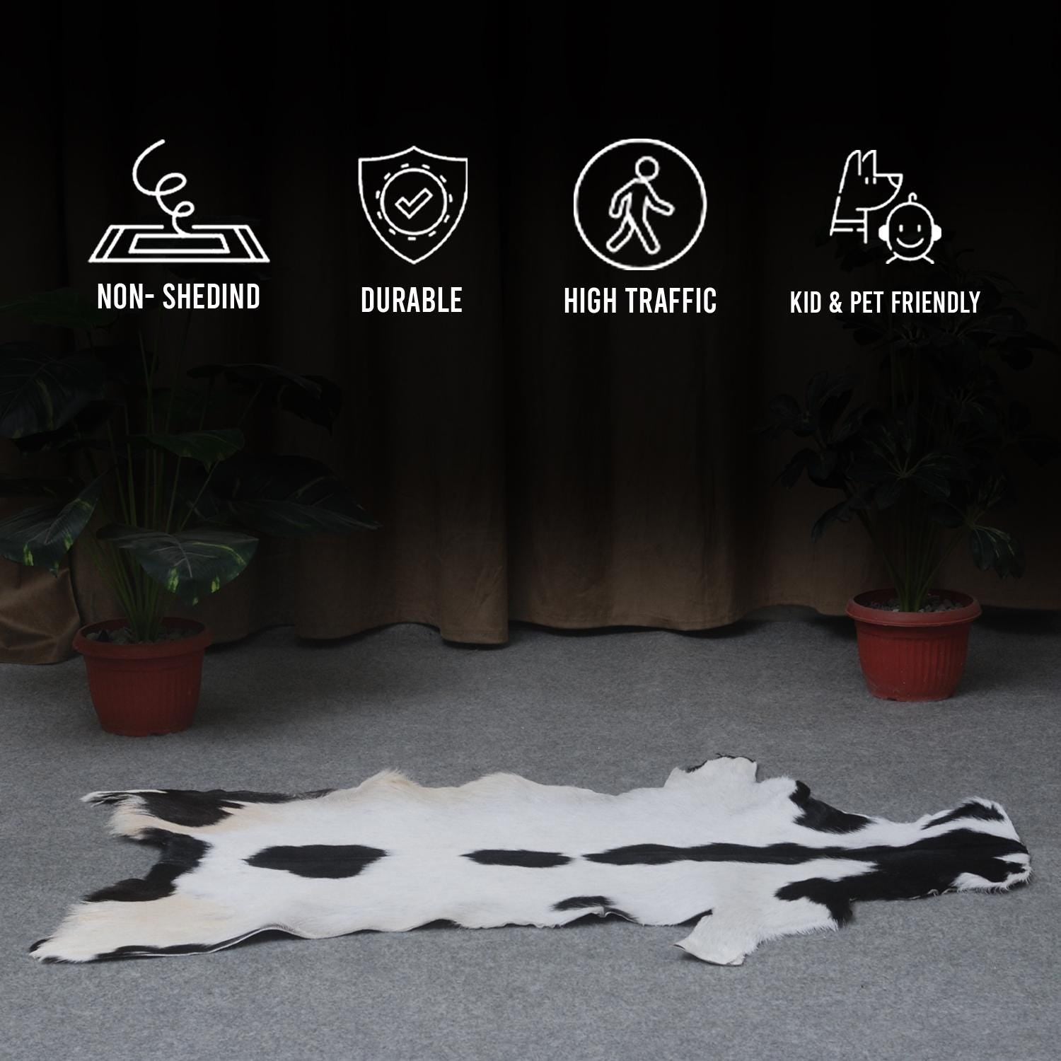 Luxury Black & White Genuine Goat Hide Rug - Premium Hair-On Goat Skin, Hypoallergenic, Non-Shedding, Eco-Friendly Décor for Modern Spaces - Celestial Leather Limited