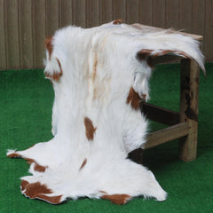 Luxury Brown and White Goat Hide Rug | Premium Hair-On Skin | Non-Slip Suede Back | Sustainable & Eco-Friendly | Handcrafted Elegance