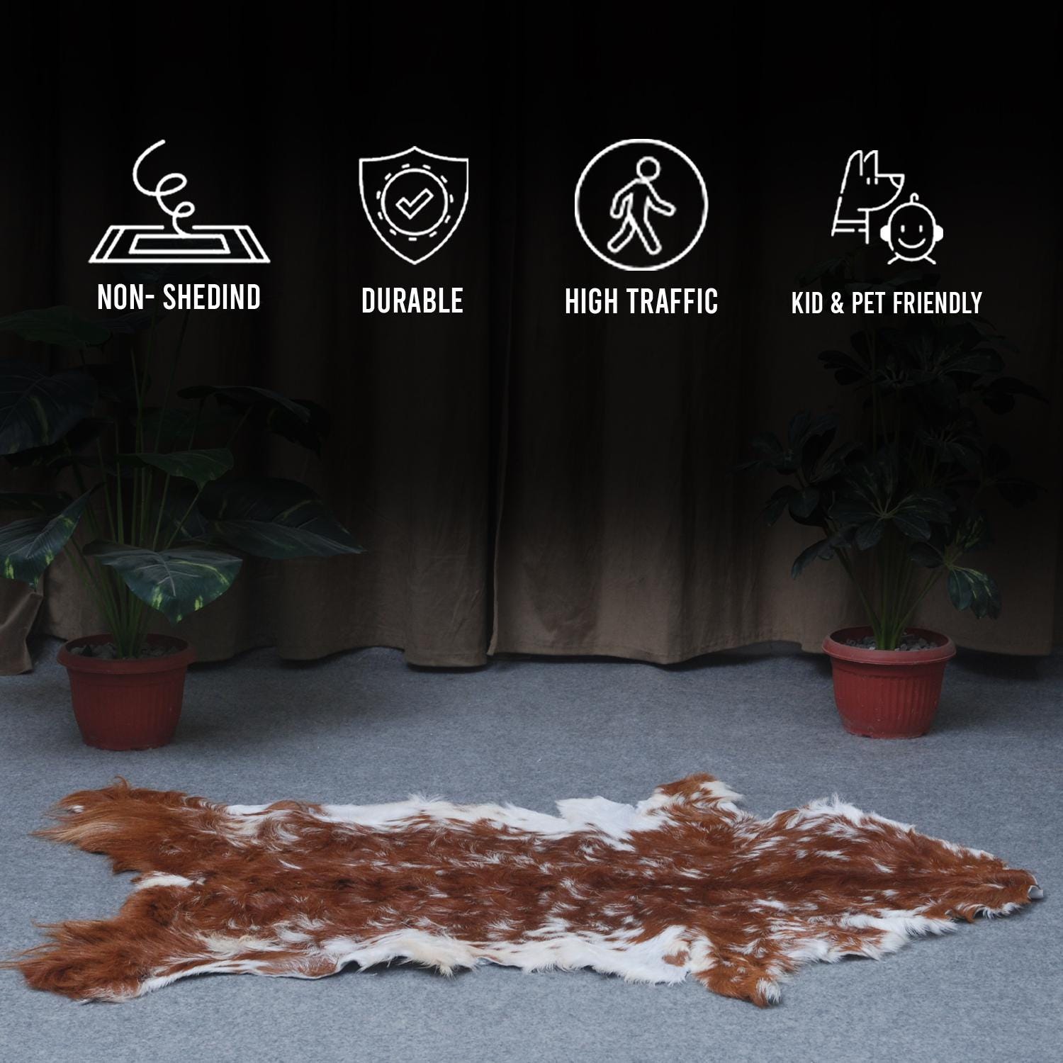 Luxury Brown and White Goat Hide Rug | Premium Hair-On Skin | Handpicked Unique Patterns | Sustainable and Eco-Friendly