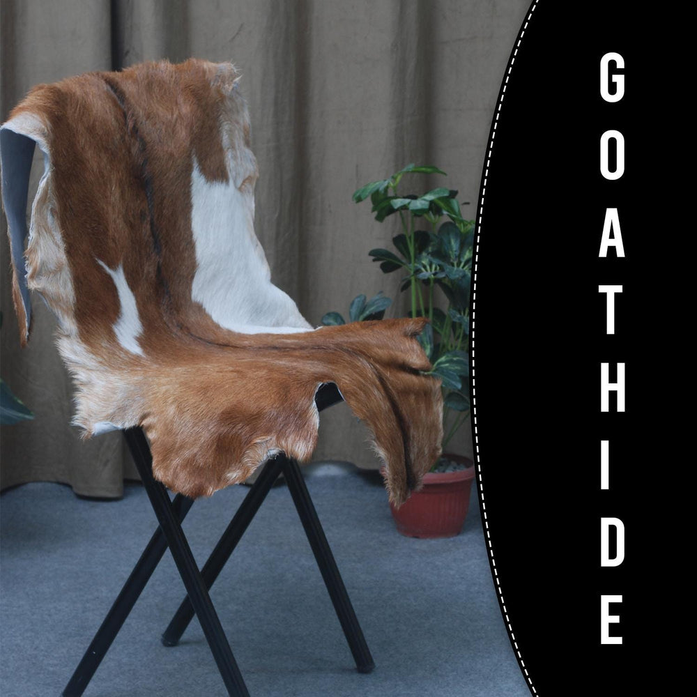 Luxurious Brown And White Goat Skin Rug - Handmade Pure Goat Skin Floor Rug with Unique Colour Variations - Celestial Leather Limited