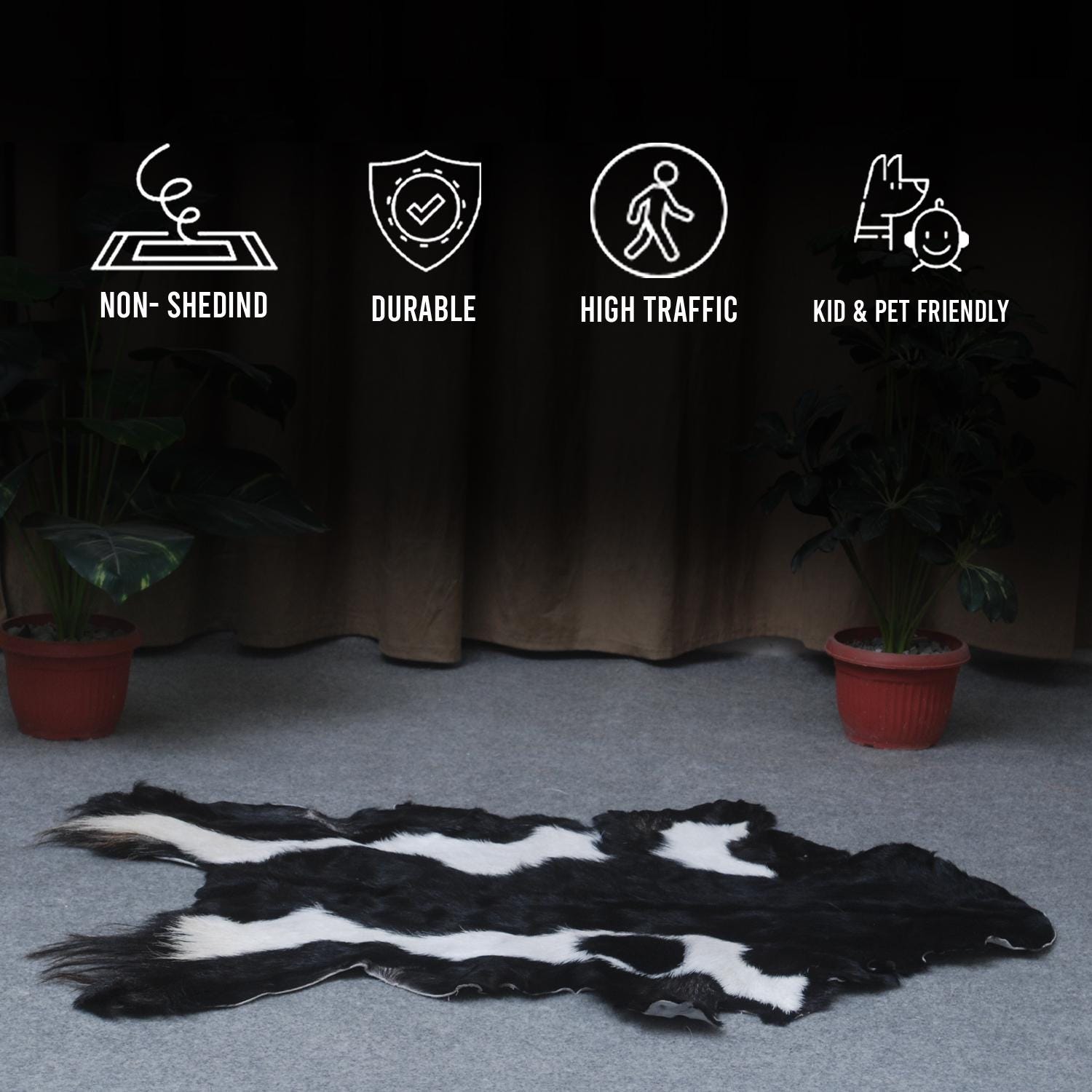 Luxury Black & White Goat Skin Rug - Handmade, Soft & Non-Shedding Goat Skin Floor Rug - Celestial Leather Limited