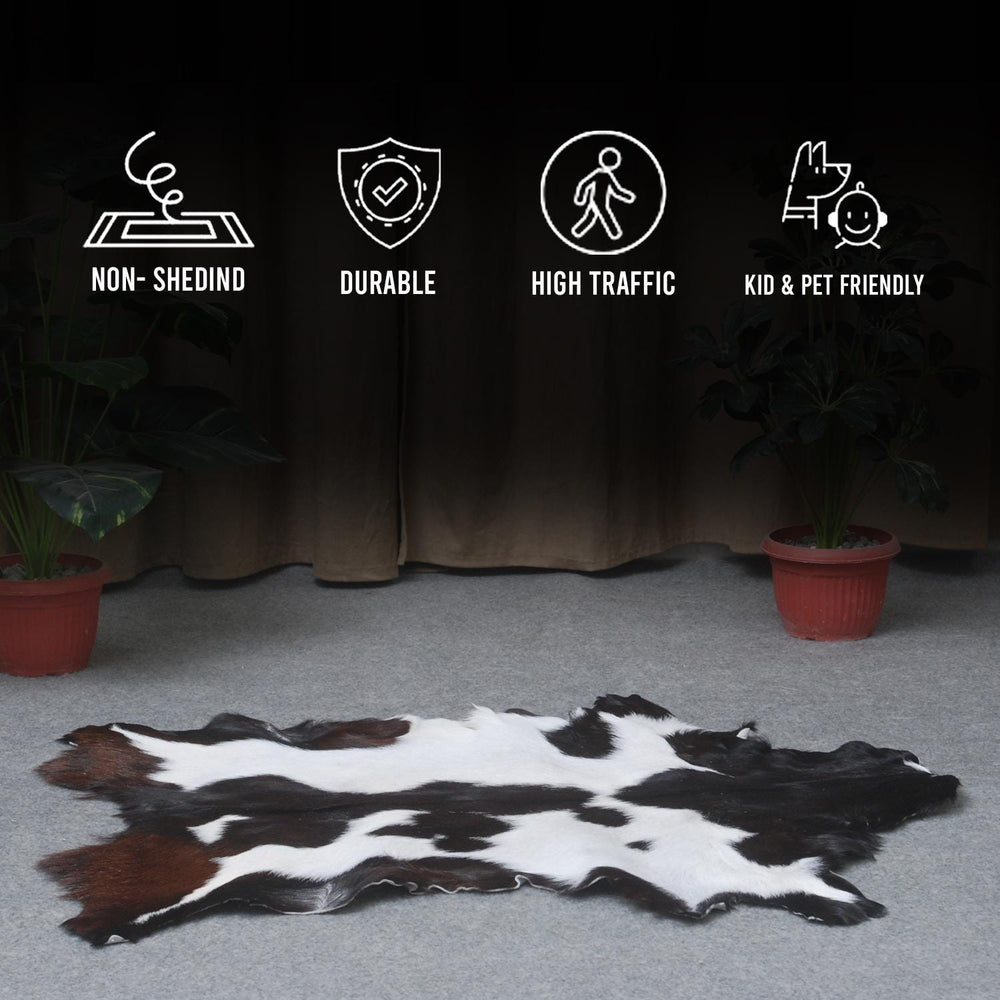 Luxury Black & White Goat Skin Rug with Non-Slip Backing - Hypoallergenic, Non-Shedding & Durable - Handmade Eco-Friendly Floor Rug - Celestial Leather Limited