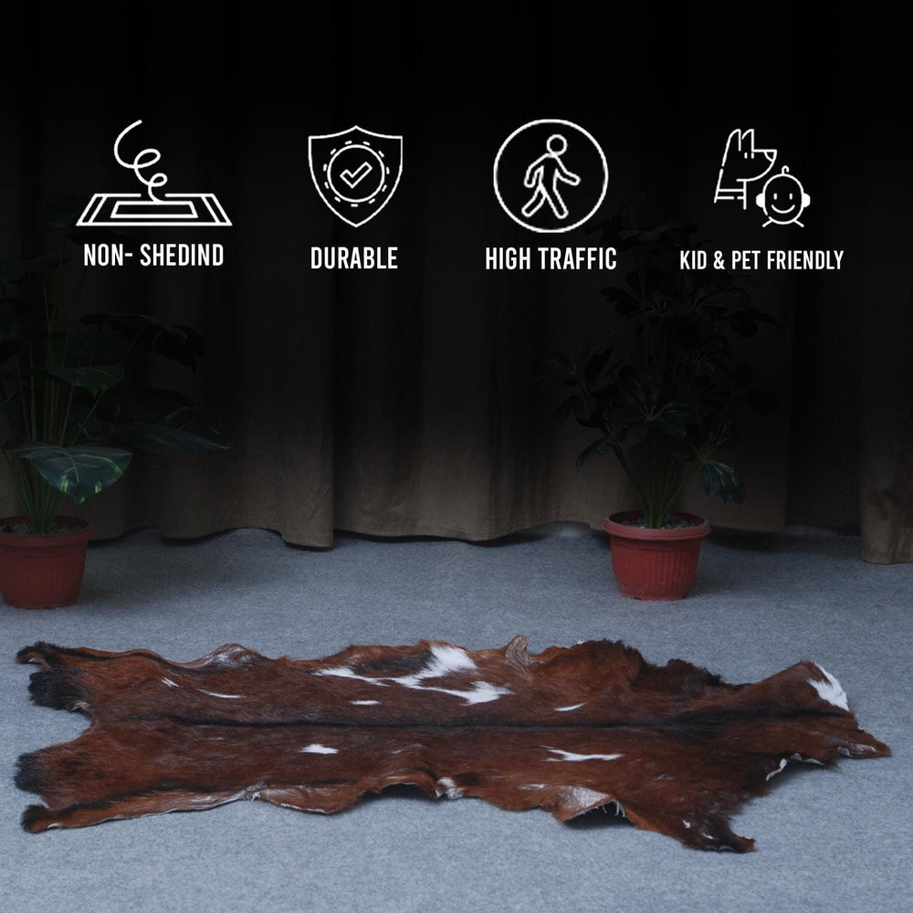 Luxury Dark Brown & White Goat Skin Rug - Durable, Hypoallergenic, Non-Shedding, Eco-Friendly - Enhance Your Home with Natural Beauty - Celestial Leather Limited