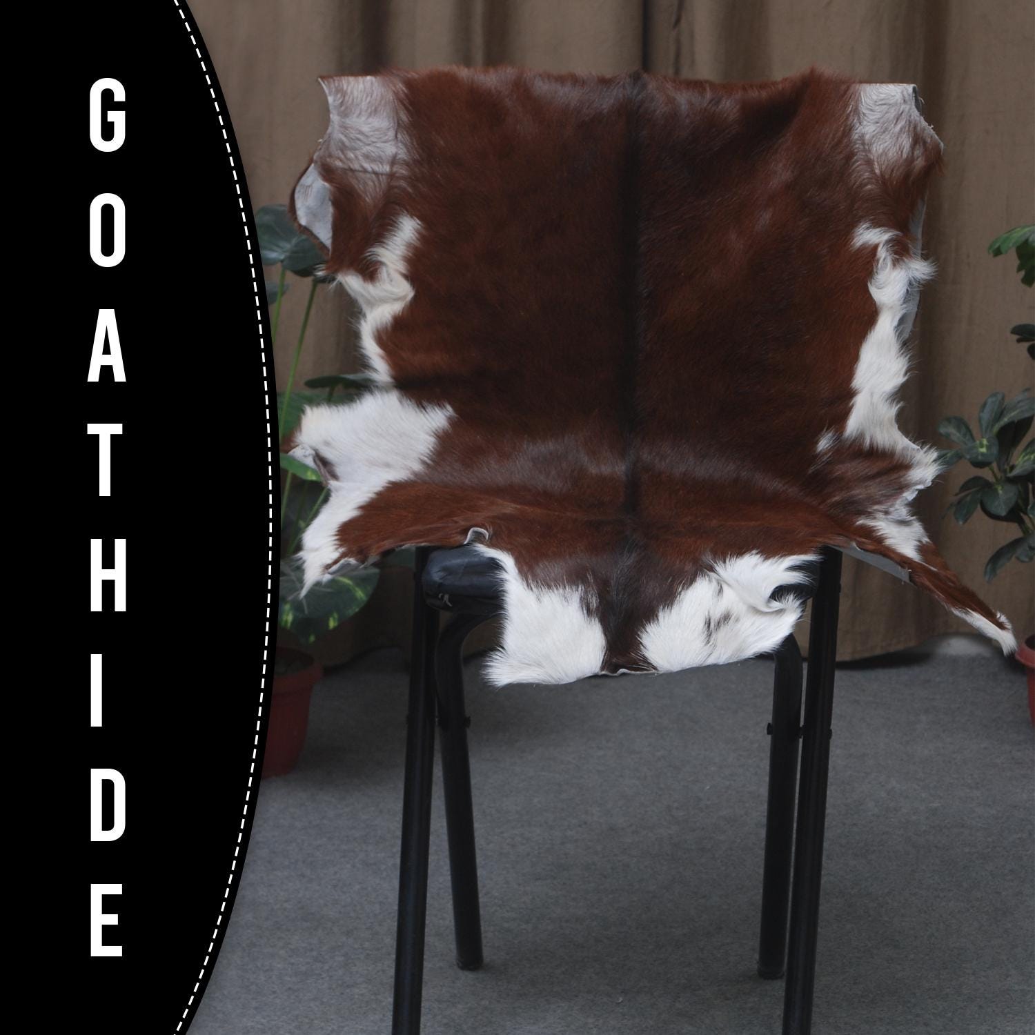 Luxury Handmade Dark Brown & White Goat Skin Rug - Soft, Kid & Pet-Friendly, Hypoallergenic, Non-Shedding, Sustainable, Eco-Friendly