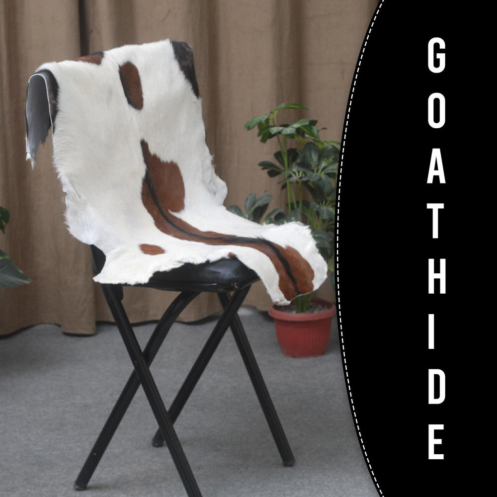 Luxury Handmade Dark Brown White Goat Skin Rug with Non-Slip Suede Backing - Eco-Friendly Natural Beauty for High-Traffic Areas - Celestial Leather Limited