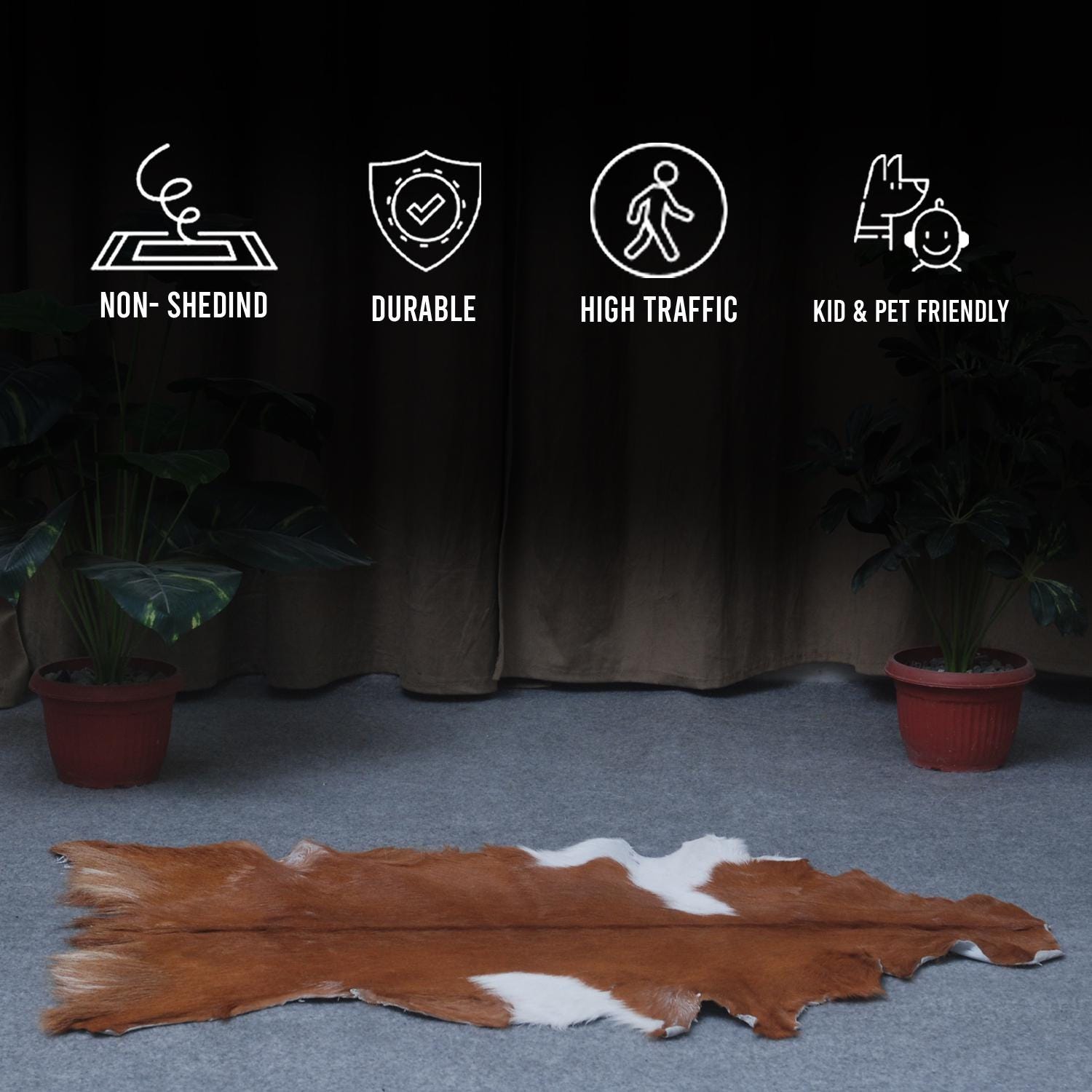 Luxury Brown & White Goat Hide Rug | Premium Hair-On Skin Rug for Home Decor - Celestial Leather Limited