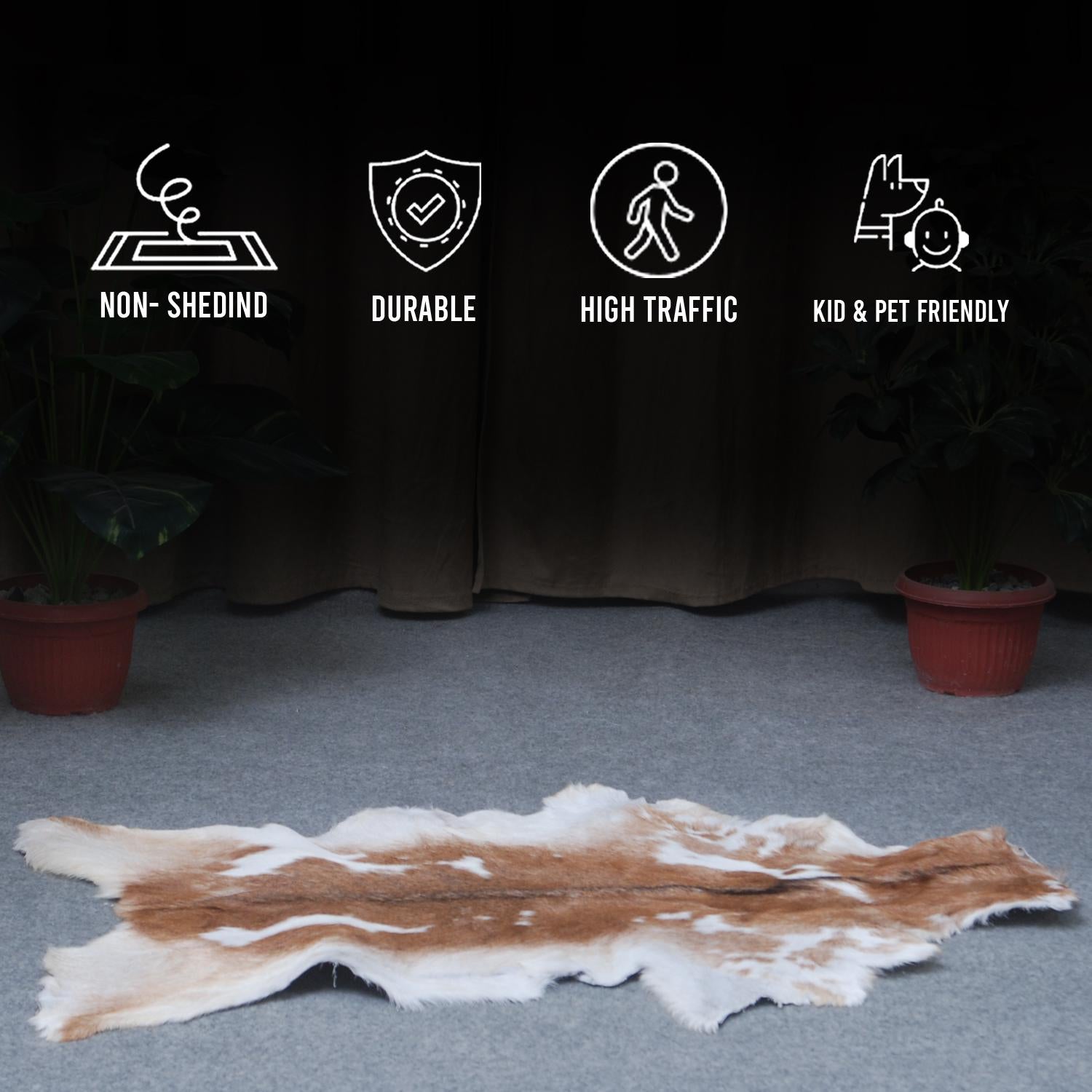 Luxury Brown & White Goat Skin Rug - Premium Handcrafted Hide Rug for Home Decor - Celestial Leather Limited