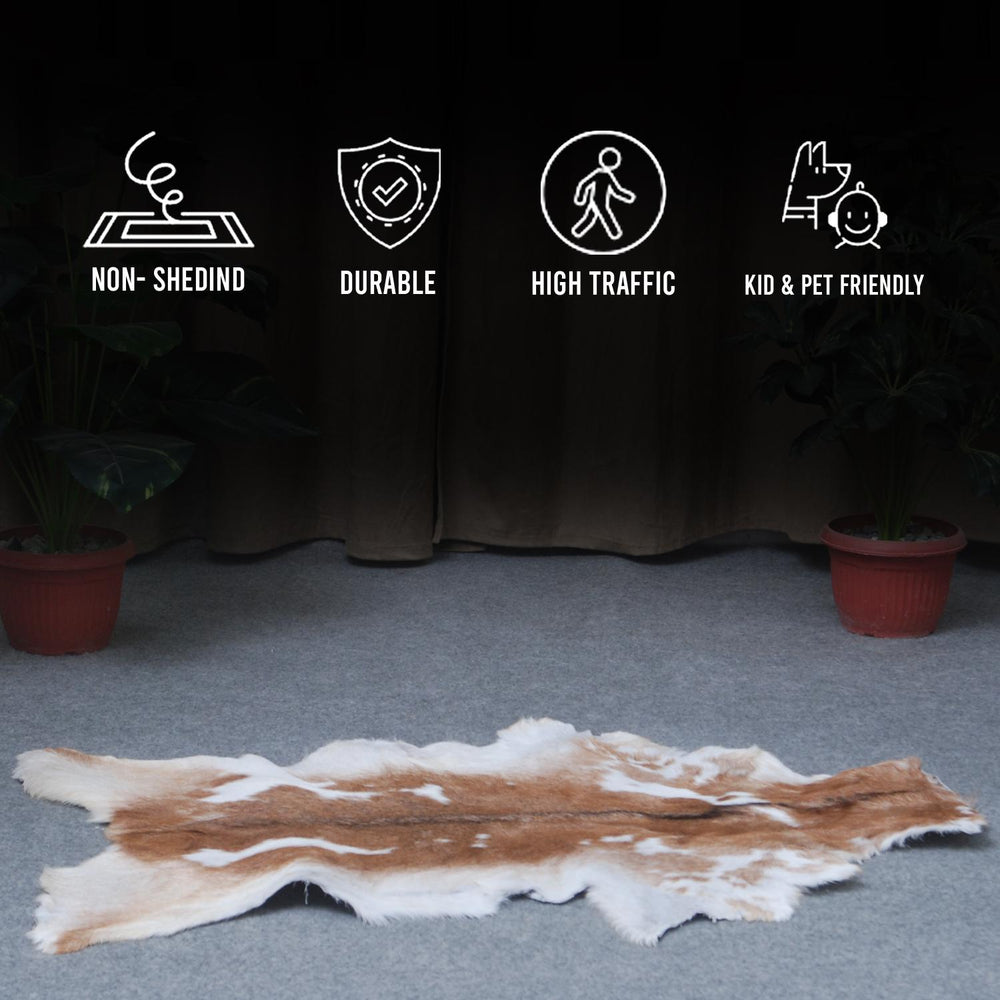 Luxury Brown & White Goat Skin Rug - Premium Handcrafted Hide Rug for Home Decor - Celestial Leather Limited