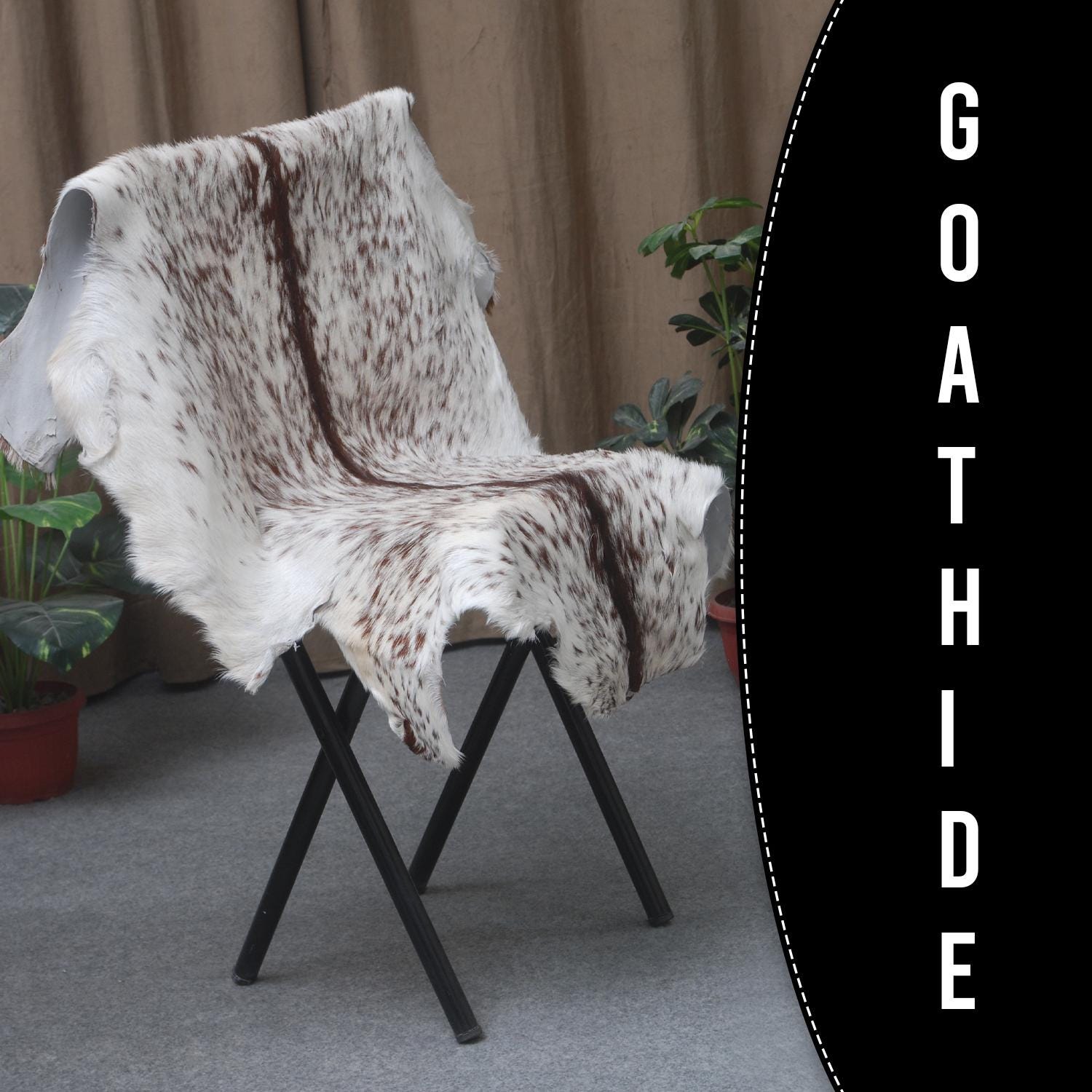 Luxurious Brown and White Goat Skin Rug - Premium Hair-On Eco-Friendly Goatskin Rug with Unique Patterns and Non-Slip Suede Back - Celestial Leather Limited