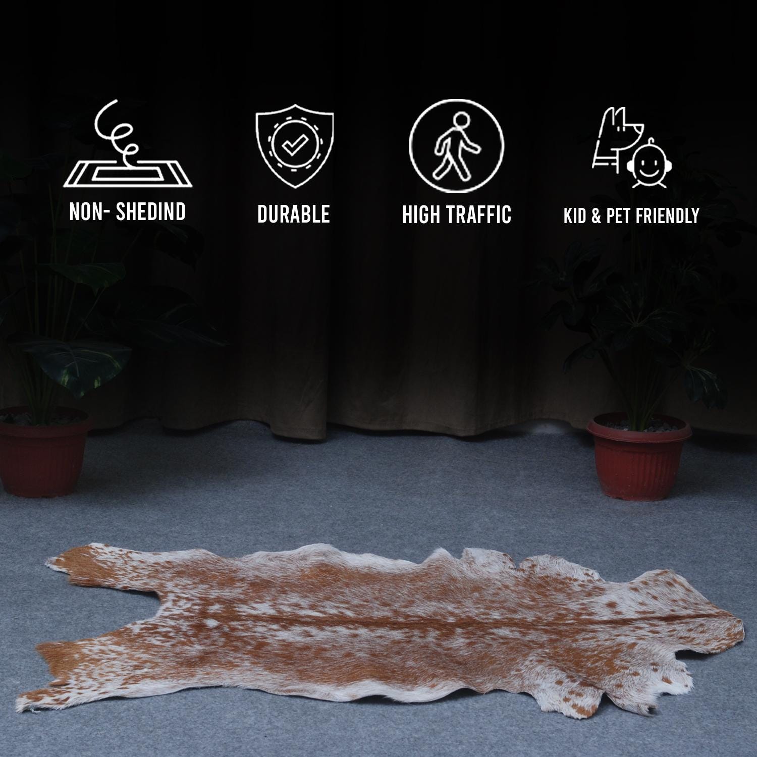 Luxury Brown and White Goat Hide Rug - Handpicked Premium Natural Goat Skin Rug with Unique Patterns and Non-Slip Suede Back - Celestial Leather Limited