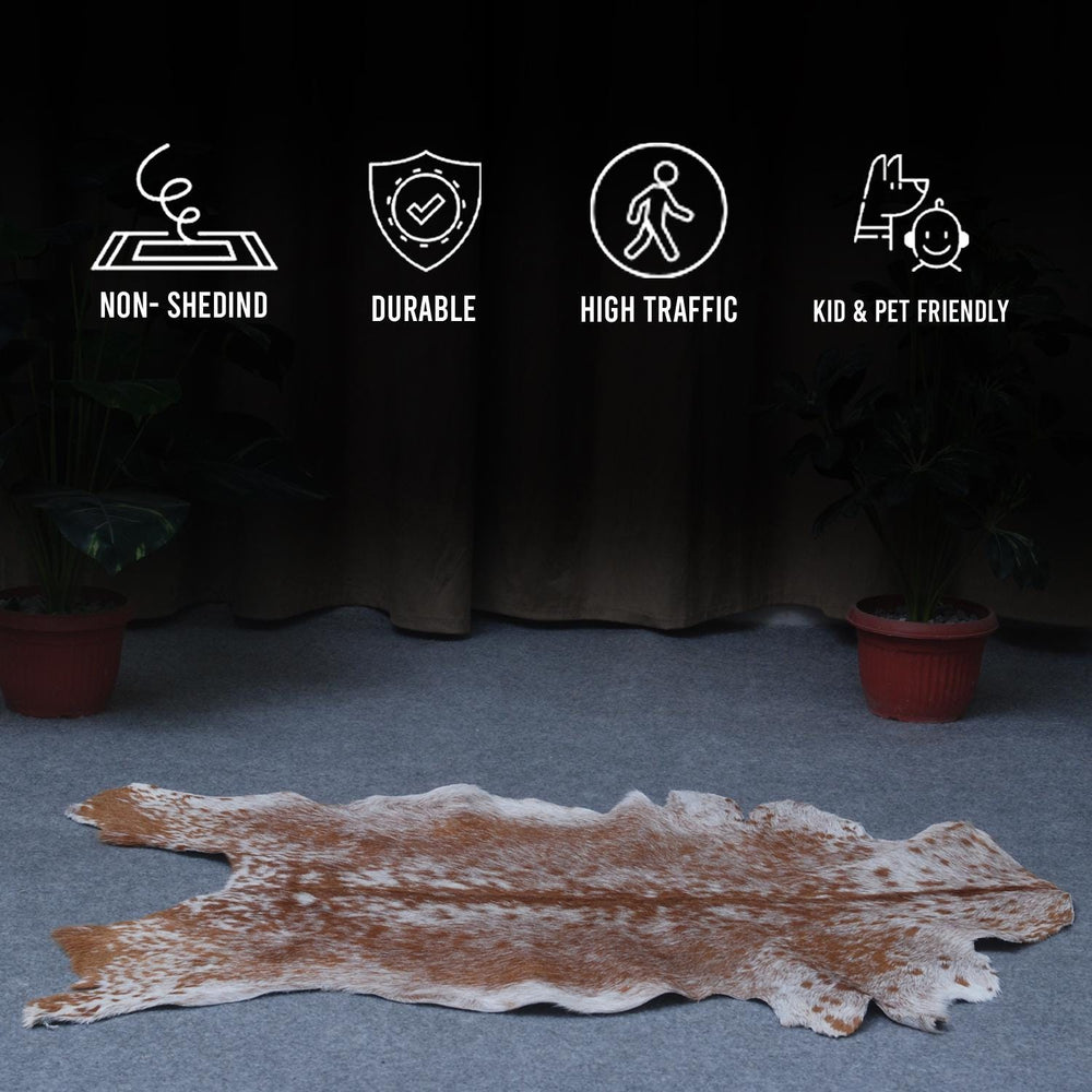 Luxury Brown and White Goat Hide Rug - Handpicked Premium Natural Goat Skin Rug with Unique Patterns and Non-Slip Suede Back - Celestial Leather Limited