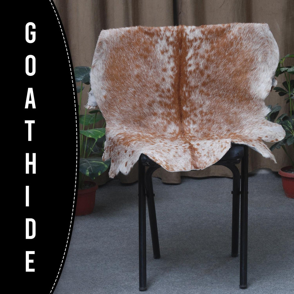 Luxury Brown and White Goat Hide Rug - Handpicked Premium Natural Goat Skin Rug with Unique Patterns and Non-Slip Suede Back - Celestial Leather Limited