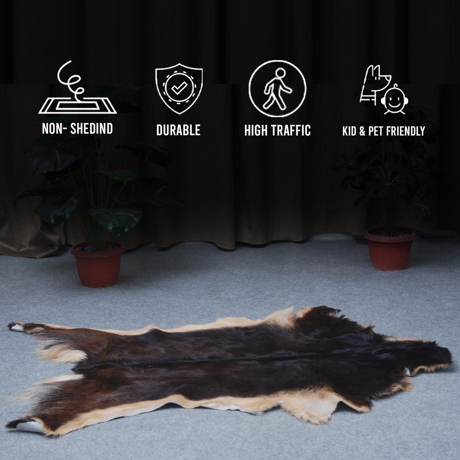 Luxuriously Soft Black & White Goat Fur Rug - Genuine Goat Skin Rug, Non-Shedding, Eco-Friendly - Hypoallergenic - Handcrafted Beauty - Celestial Leather Limited