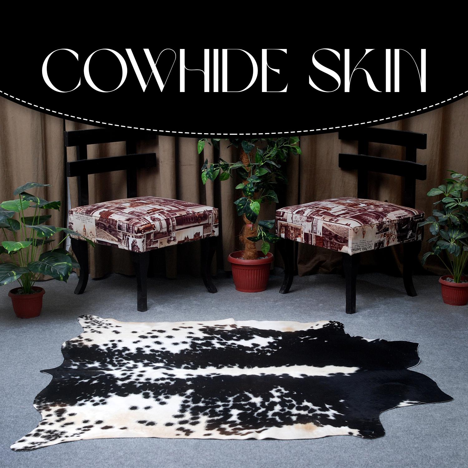 Luxurious Black & White Cowhide Rug - Hypoallergenic, Non-slip, Unique Natural Beauty - Stylish Bedroom - Living Room Décor - Free UK