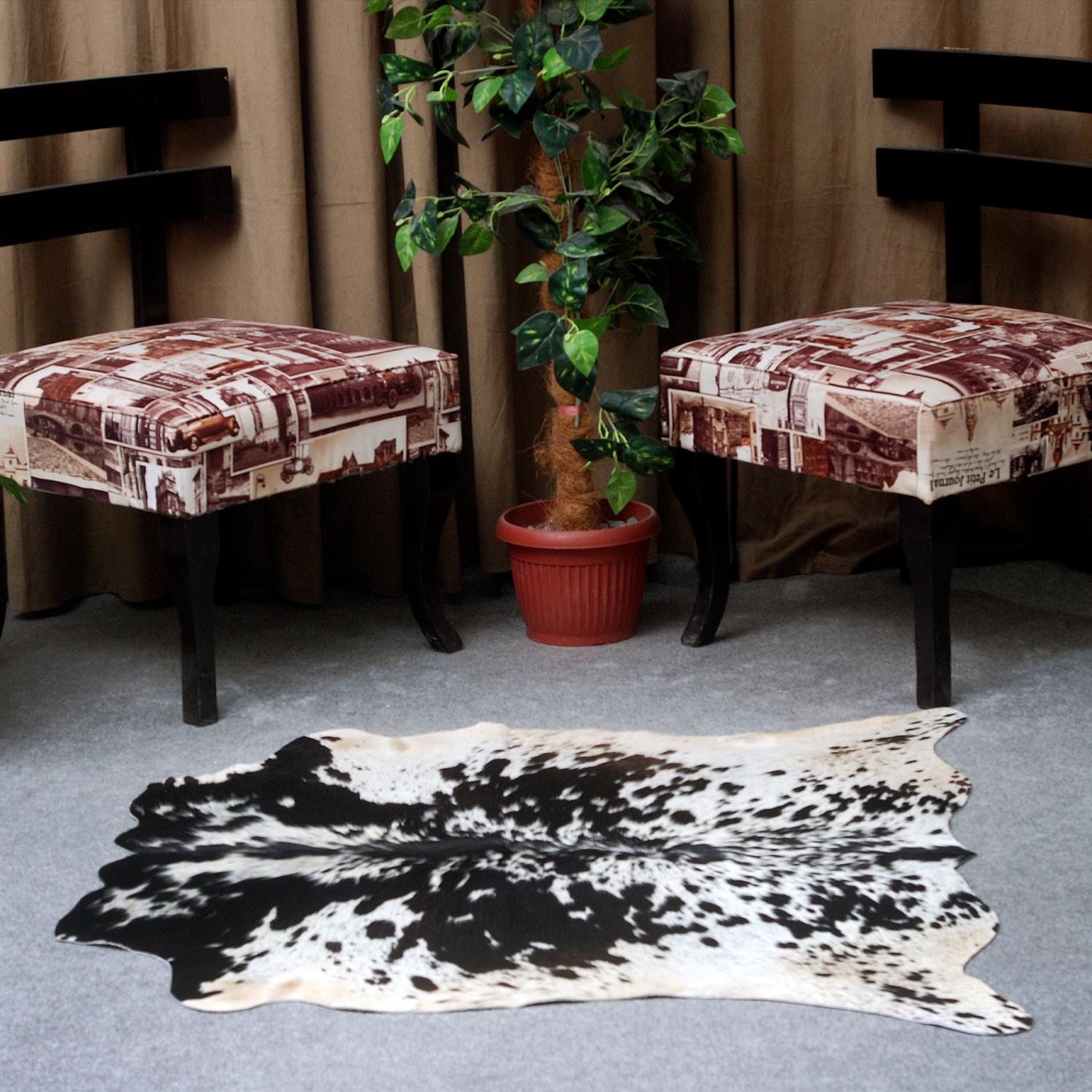 Handmade Multicolour Cowhide Rug with Animal Print - Small Size, Hypoallergenic, Non-Slip Suede Back, Non-Shedding - Free Shipping in UK