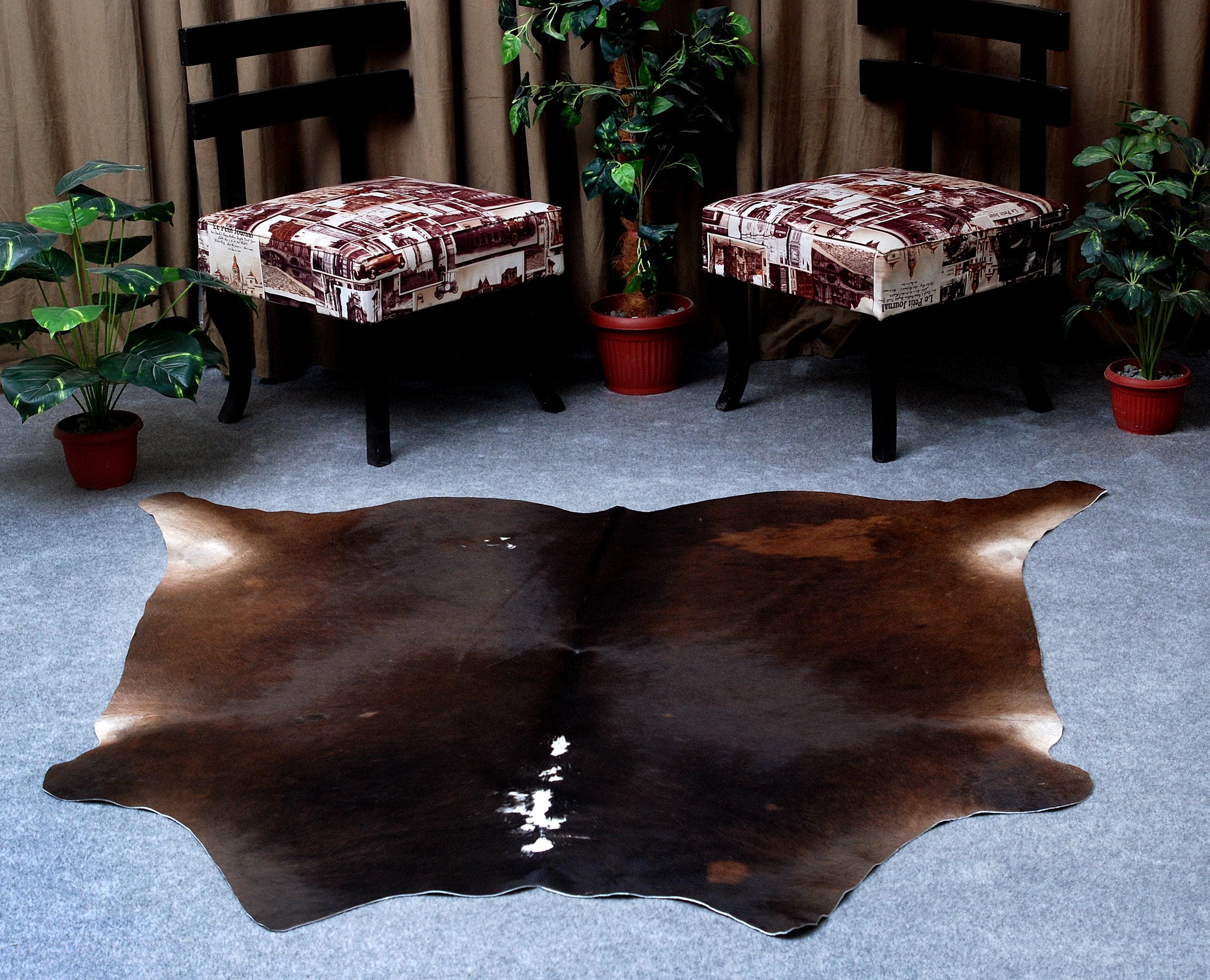 Luxurious XL Dark Brown Cowhide Rug with Hypoallergenic & Non-Slip Back - Hand selected Premium Hide for Elegant Décor