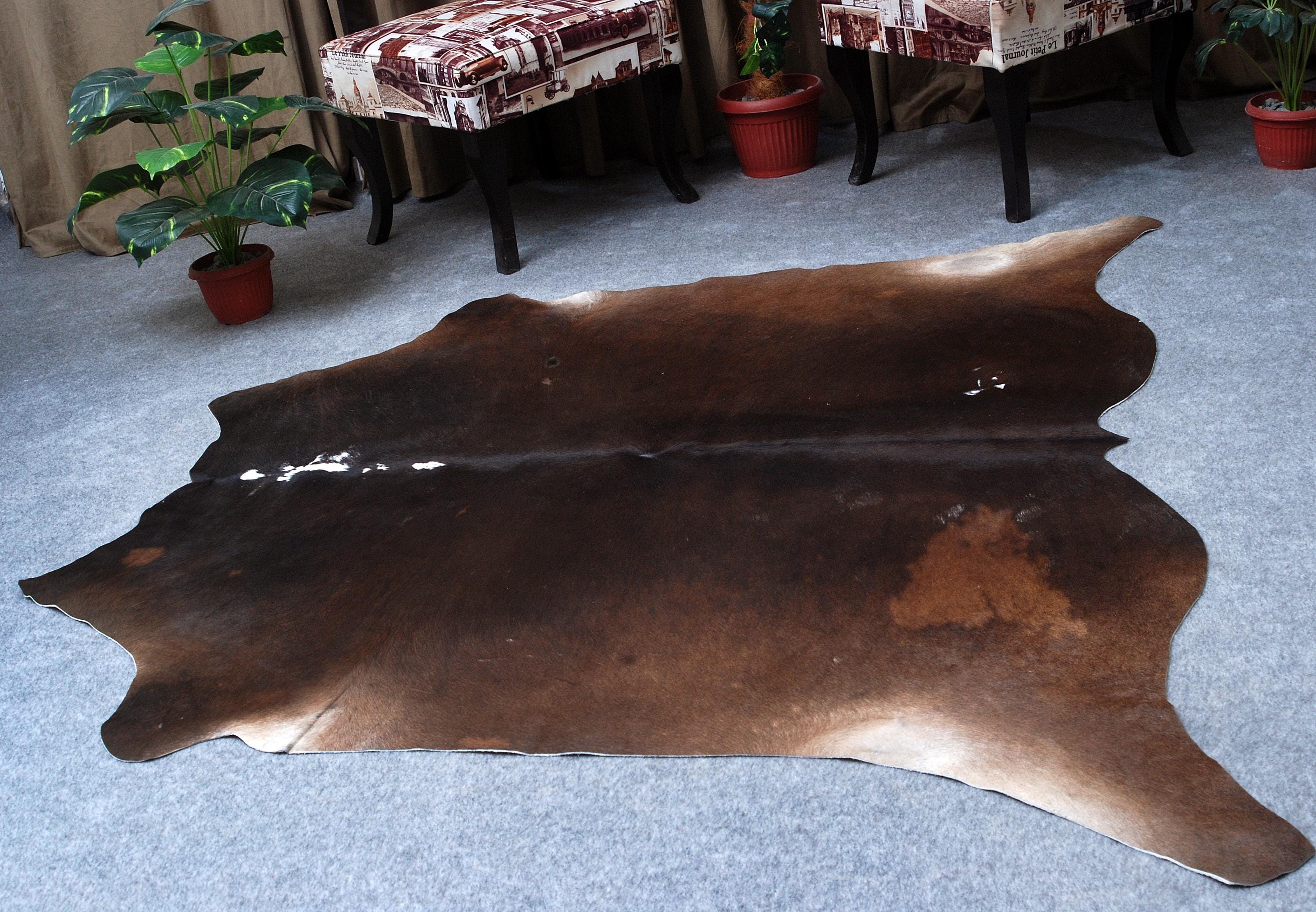 Luxurious XL Dark Brown Cowhide Rug with Hypoallergenic & Non-Slip Back - Hand selected Premium Hide for Elegant Décor
