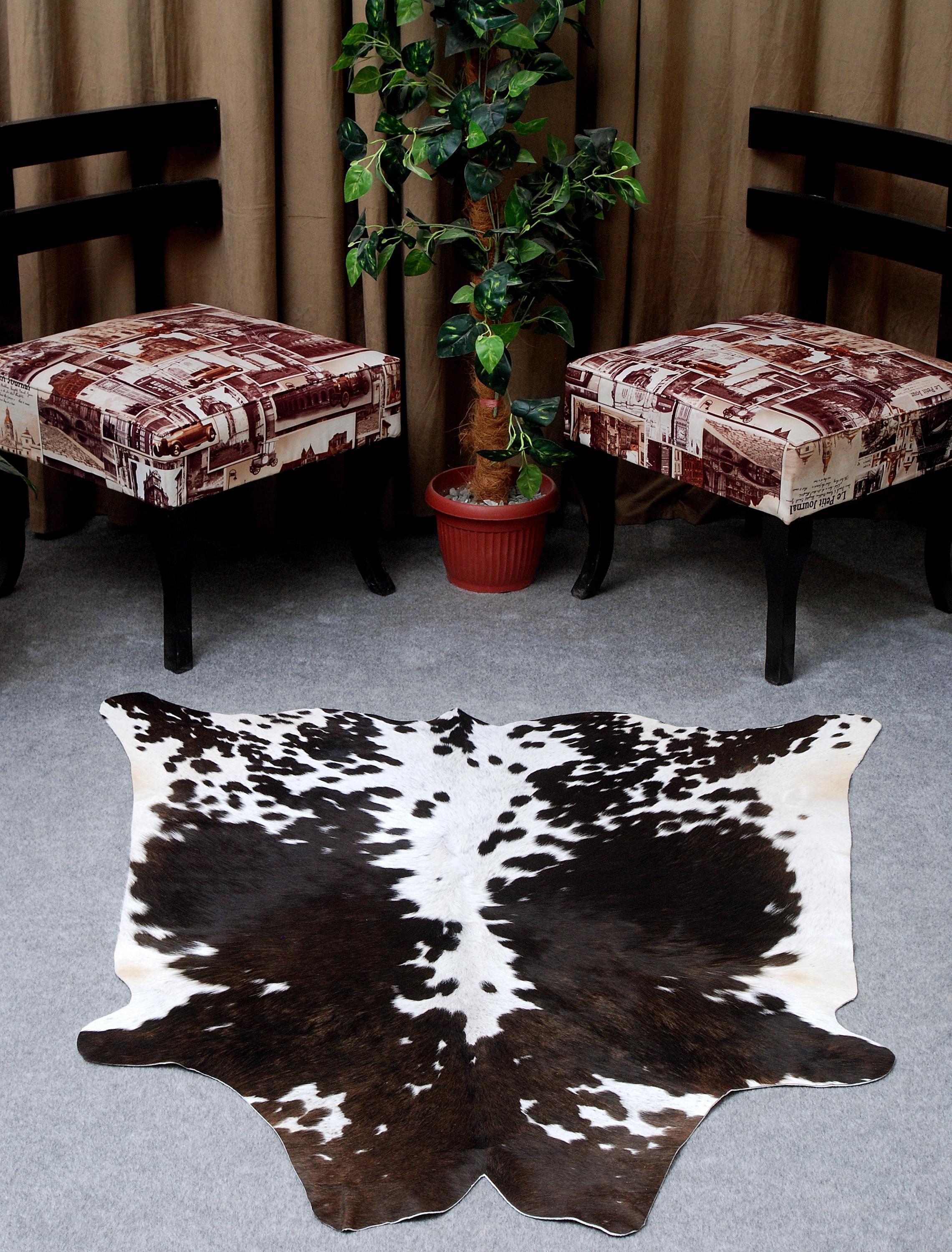 Luxury Dark Brown Cowhide Rug - Natural Hair, Hypoallergenic, Handcrafted, Unique, Durable & Versatile - Medium Size for Bedroom/Living Room