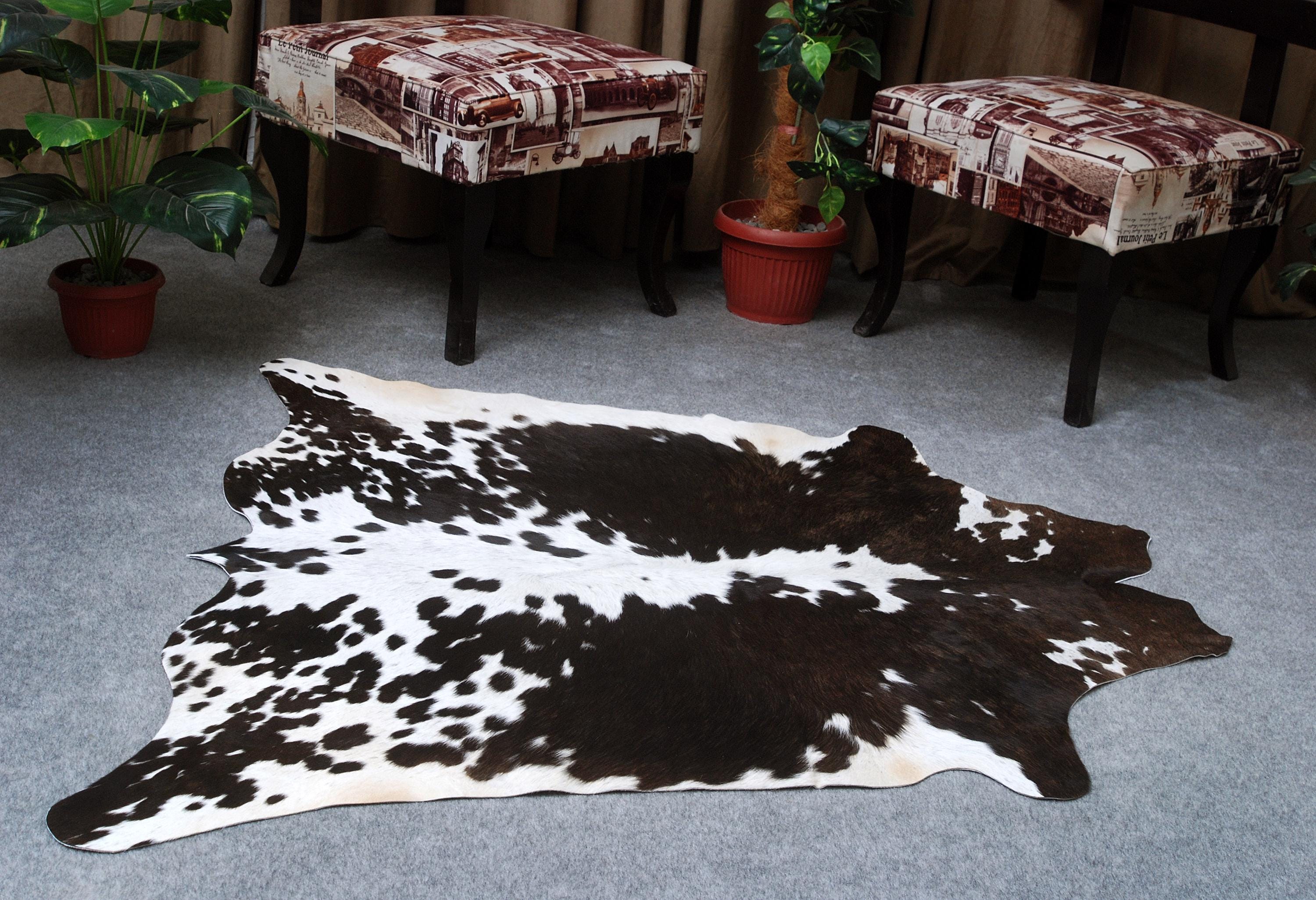 Luxury Dark Brown Cowhide Rug - Natural Hair, Hypoallergenic, Handcrafted, Unique, Durable & Versatile - Medium Size for Bedroom/Living Room