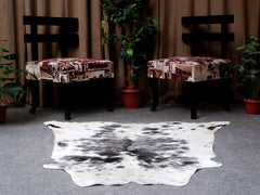 Luxury Grey & White Cowhide Rug - Hypoallergenic, Handcrafted, Unique Beauty - Medium Size for Lounge Décor