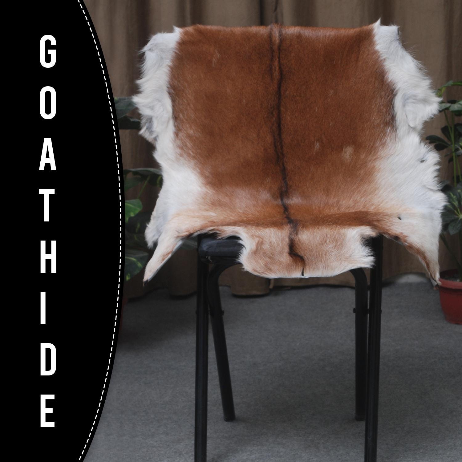 Luxurious Dark Brown & White Goat Skin Rug - Handmade Eco-Friendly Natural Goat Skin Floor Rug with Unique Colour Variations & Soft Texture