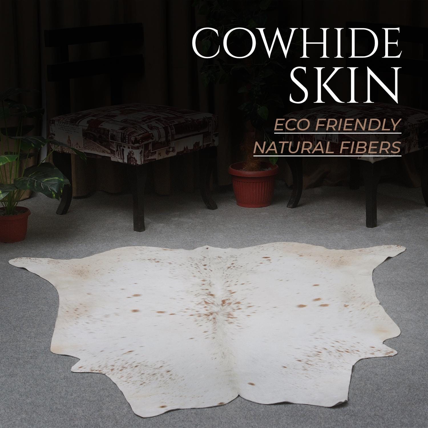 Luxuriously Chic Grey & White Large Cowhide Rug with Spotted Hair - Hypoallergenic - Non-Slippery Suede Back - Unique Natural Beauty