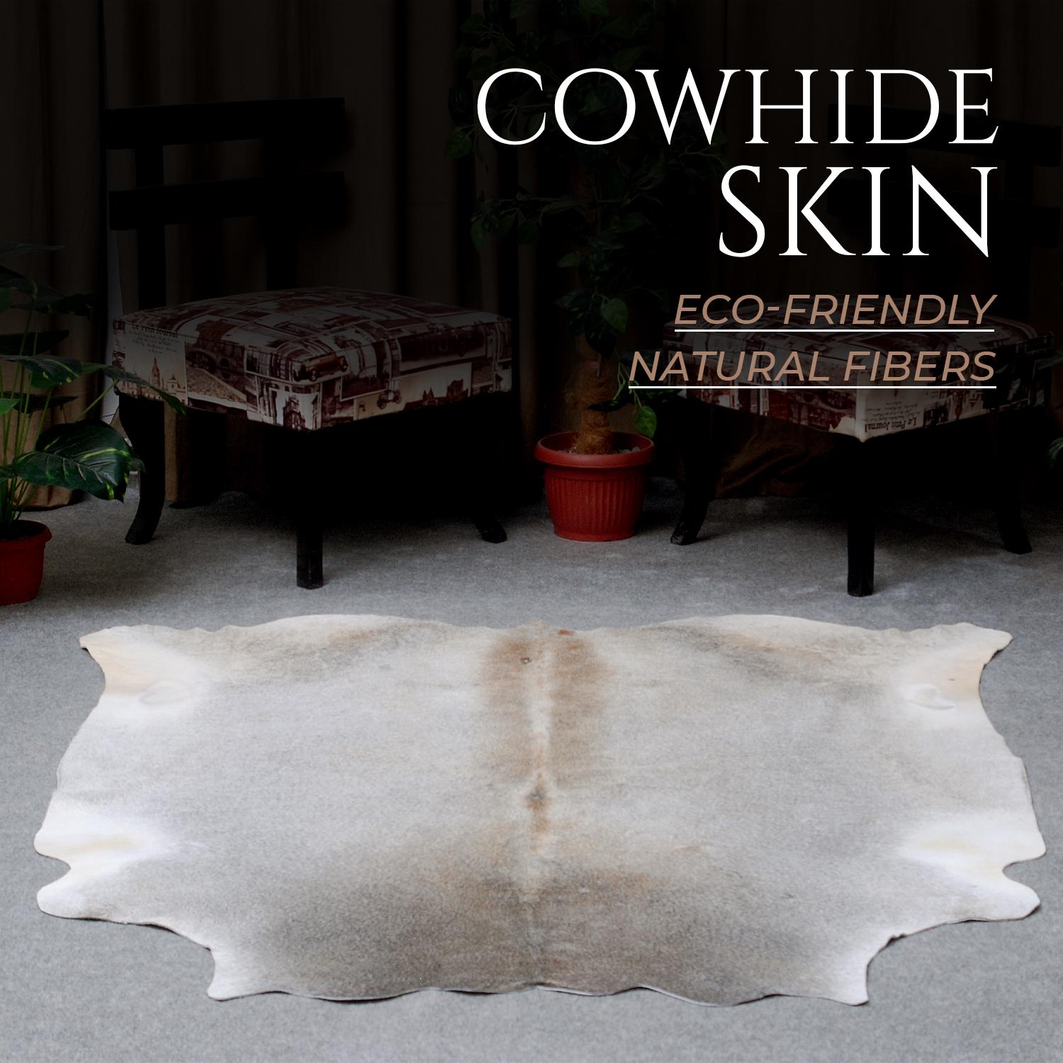 Luxury Grey & White Cowhide Rug - Large Spotted Hair Rug for Bedroom - Living Room - Hypoallergenic, Non-slip Backing, Non-shedding - Free