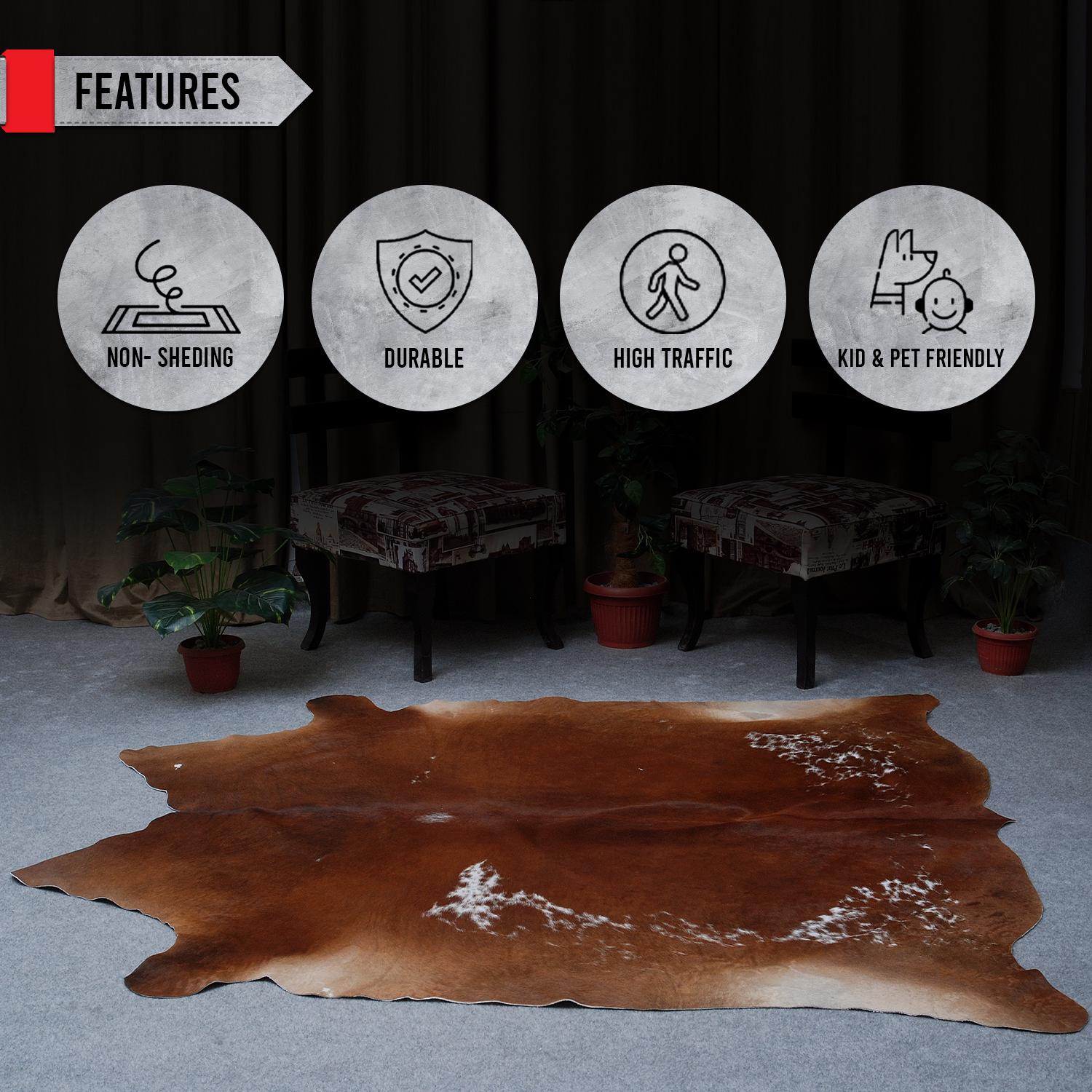 Luxury Brown & White Cowhide Rug for Elegant Home Décor - Hypoallergenic - Non-Slippery Suede Back - Large Size - Free Shipping in UK