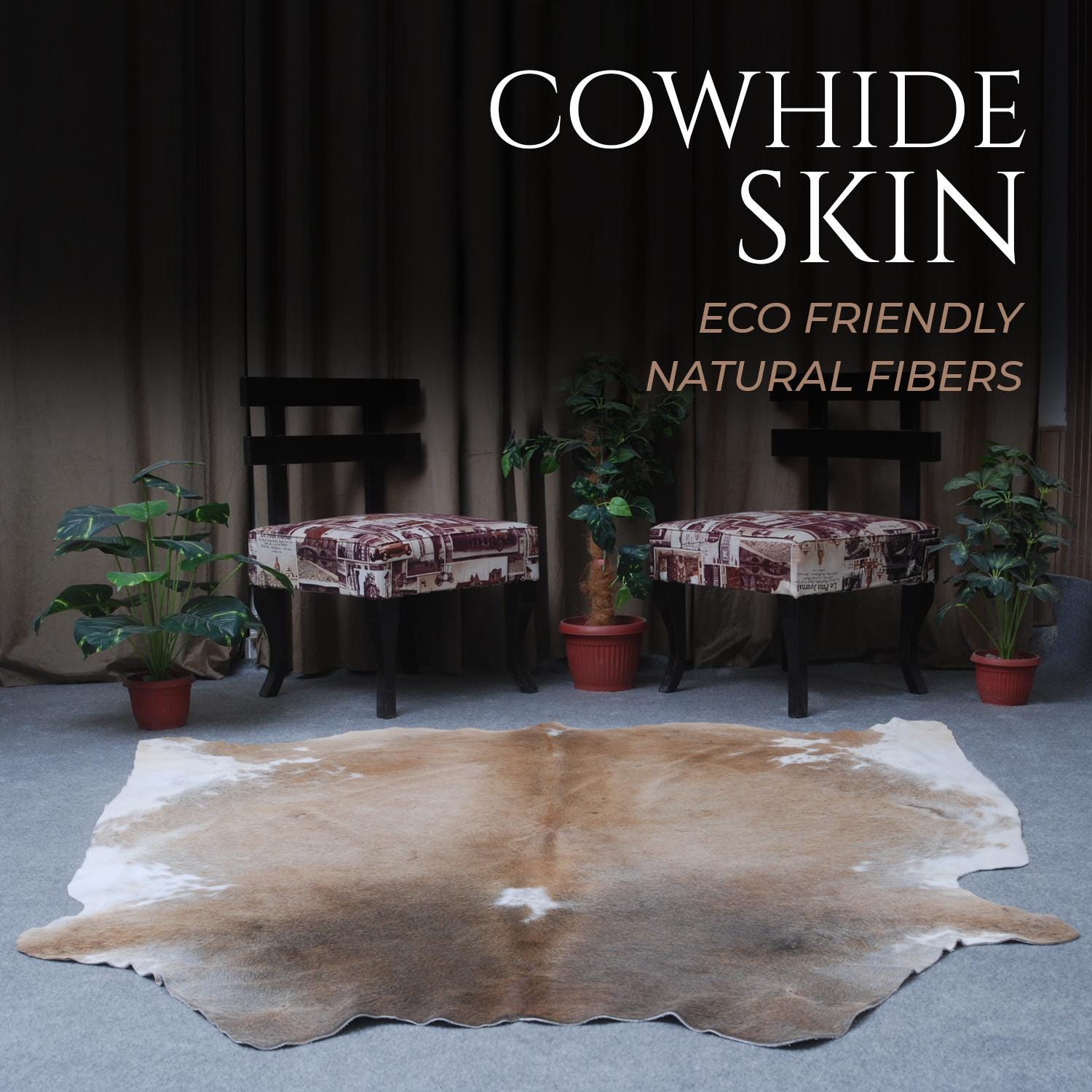 Luxury Natural Cowhide Rug - Hypoallergenic, Non-Slip, Non-Shedding, Brown & White Hair - Large Size for Elegant Home Decor