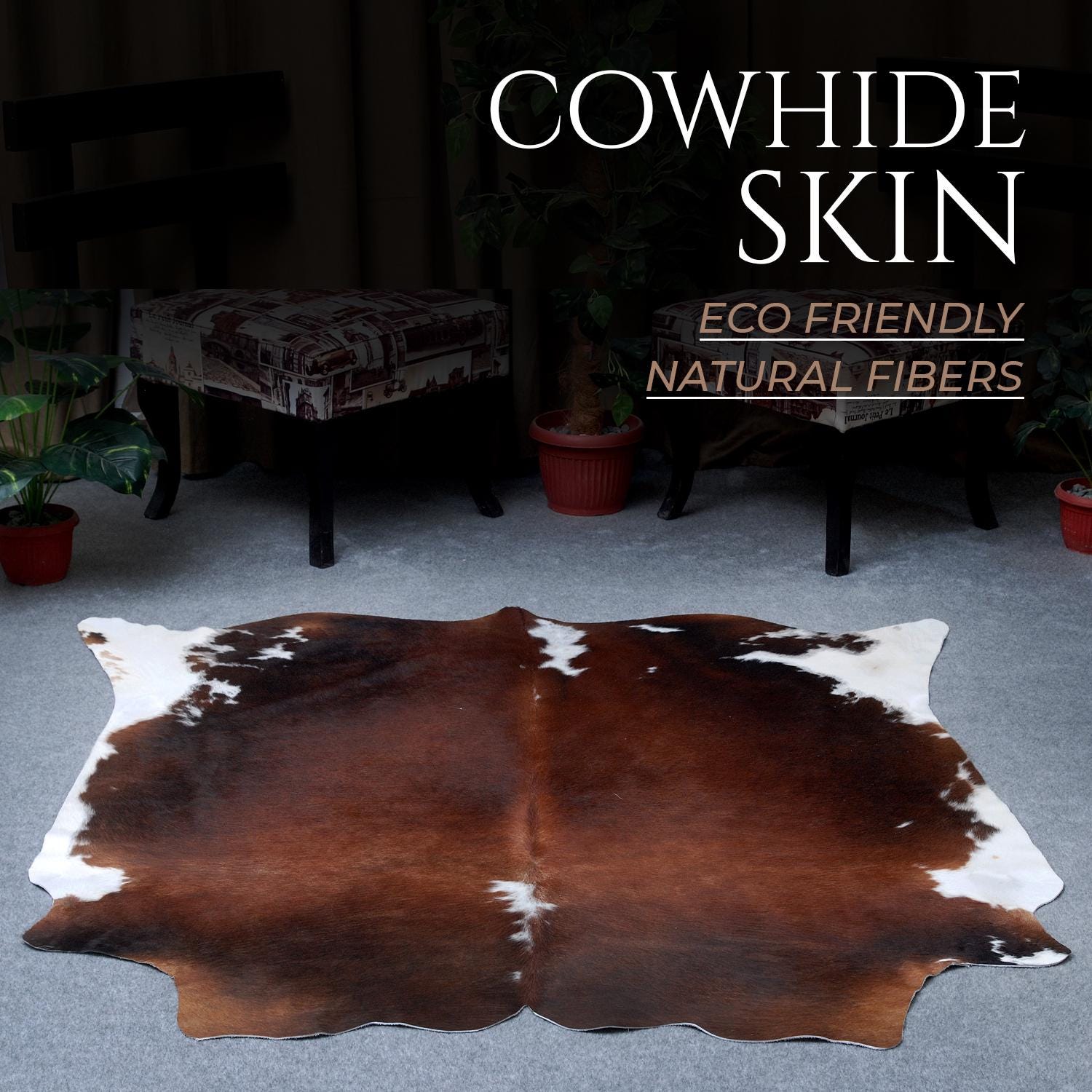 Luxurious Dark Brown & White Cowhide Rug - Extra Large Brazilian Hide for Cozy Home Decor