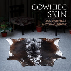Luxurious Dark Brown & White Cowhide Rug | Animal Print Large Carpet for Lounge - Hypoallergenic - Non-Slippery Suede Back, Unique Markings
