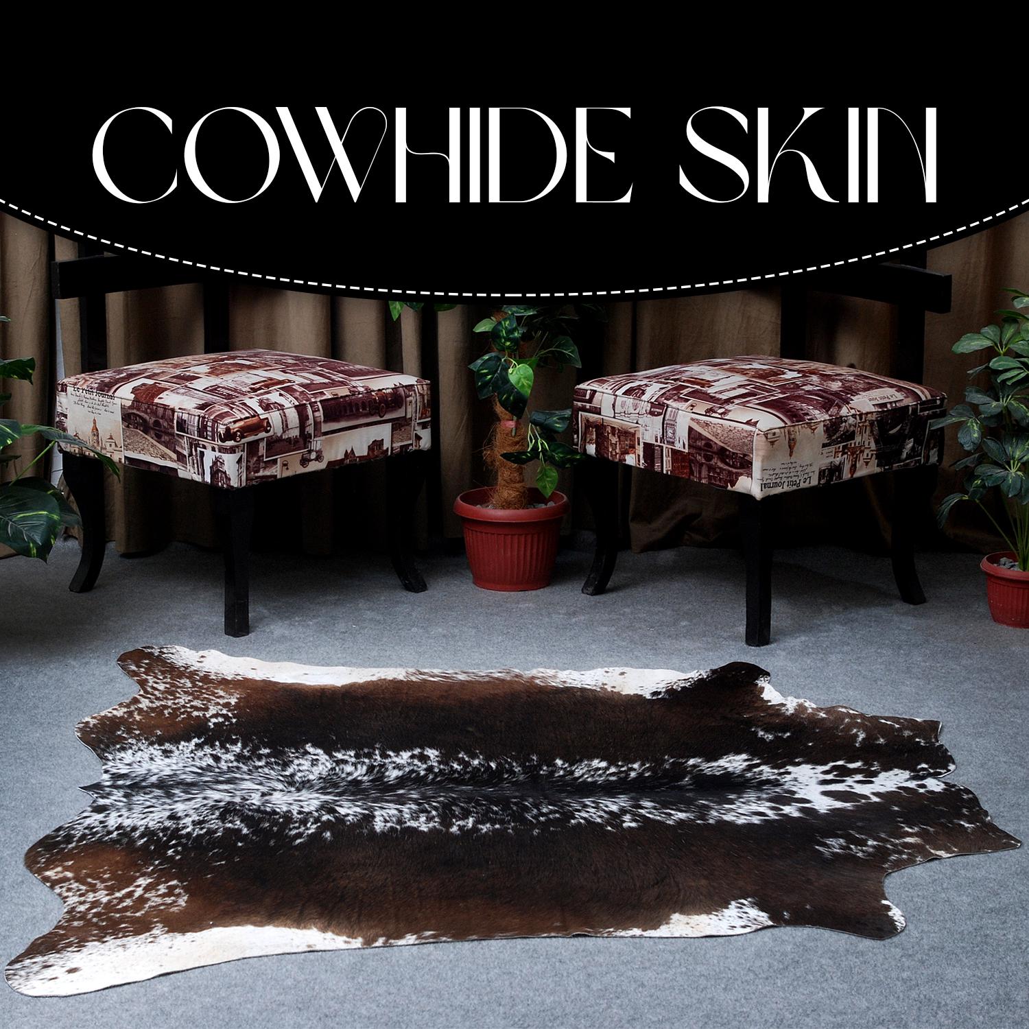 Luxurious Dark Brown & White Cowhide Rug | Animal Print Large Carpet for Lounge - Hypoallergenic - Non-Slippery Suede Back, Unique Markings