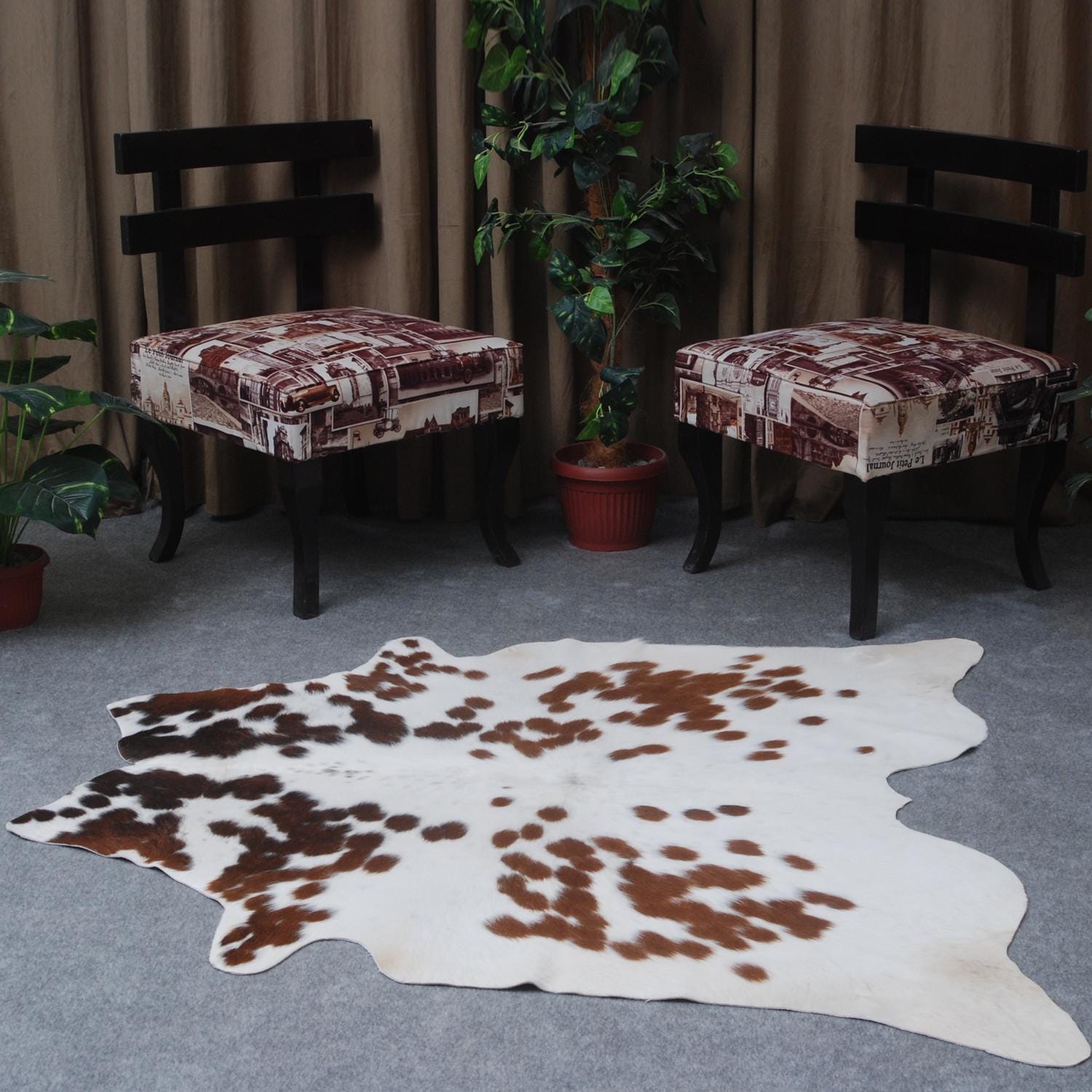 Luxurious Dark Brown & White Cowhide Rug - Hypoallergenic, Non Slippery Suede Back, Large Animal Print Carpet for Lounge