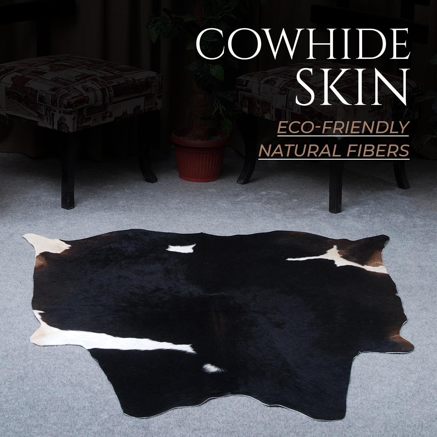 Luxurious Dark Brown & White Cowhide Rug for Elegant Lounge Décor - Hypoallergenic - Non-Slip Suede Back - Hand selected Premium Quality